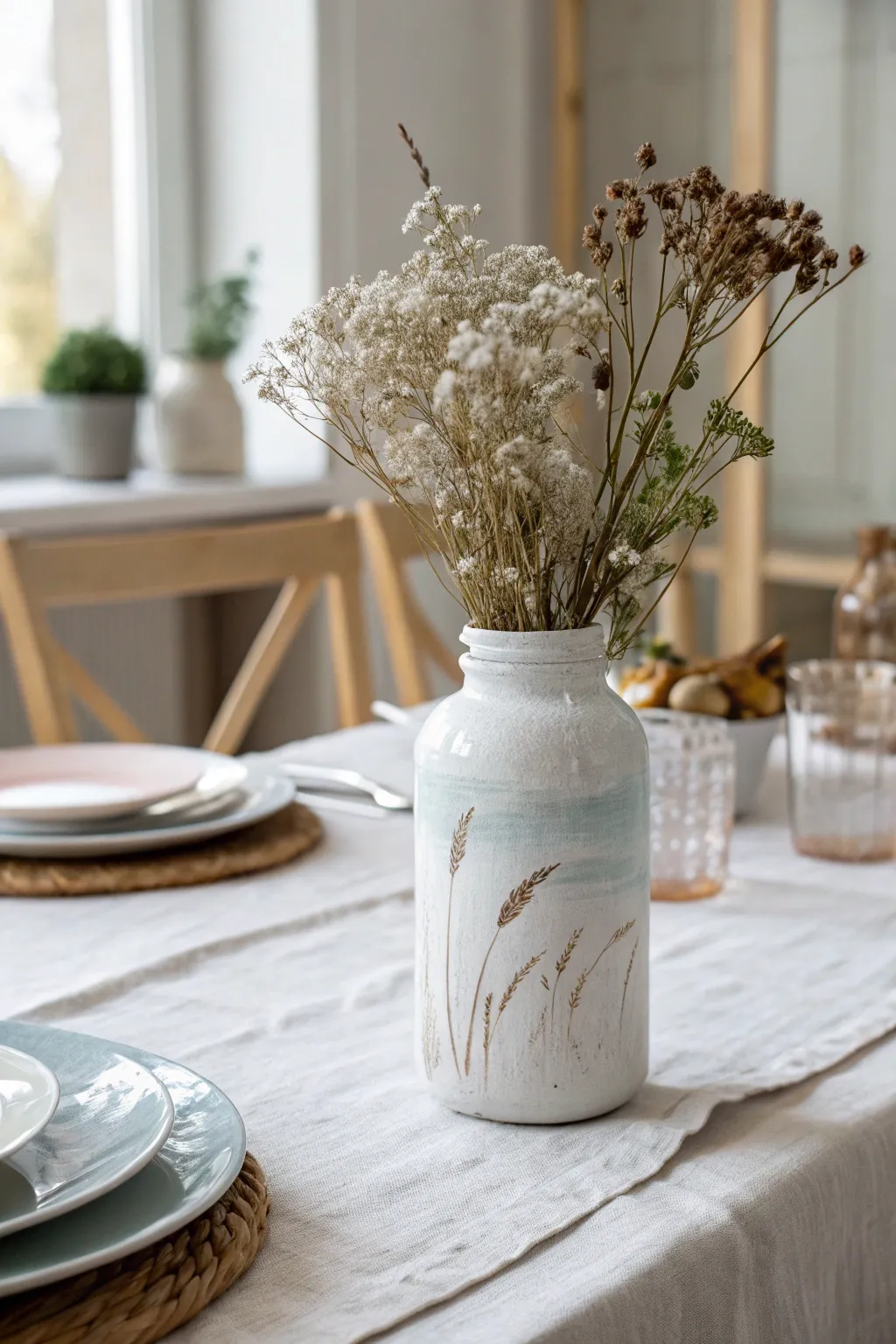 Transform your table with a touch of sustainable elegance using upcycled jar vases.