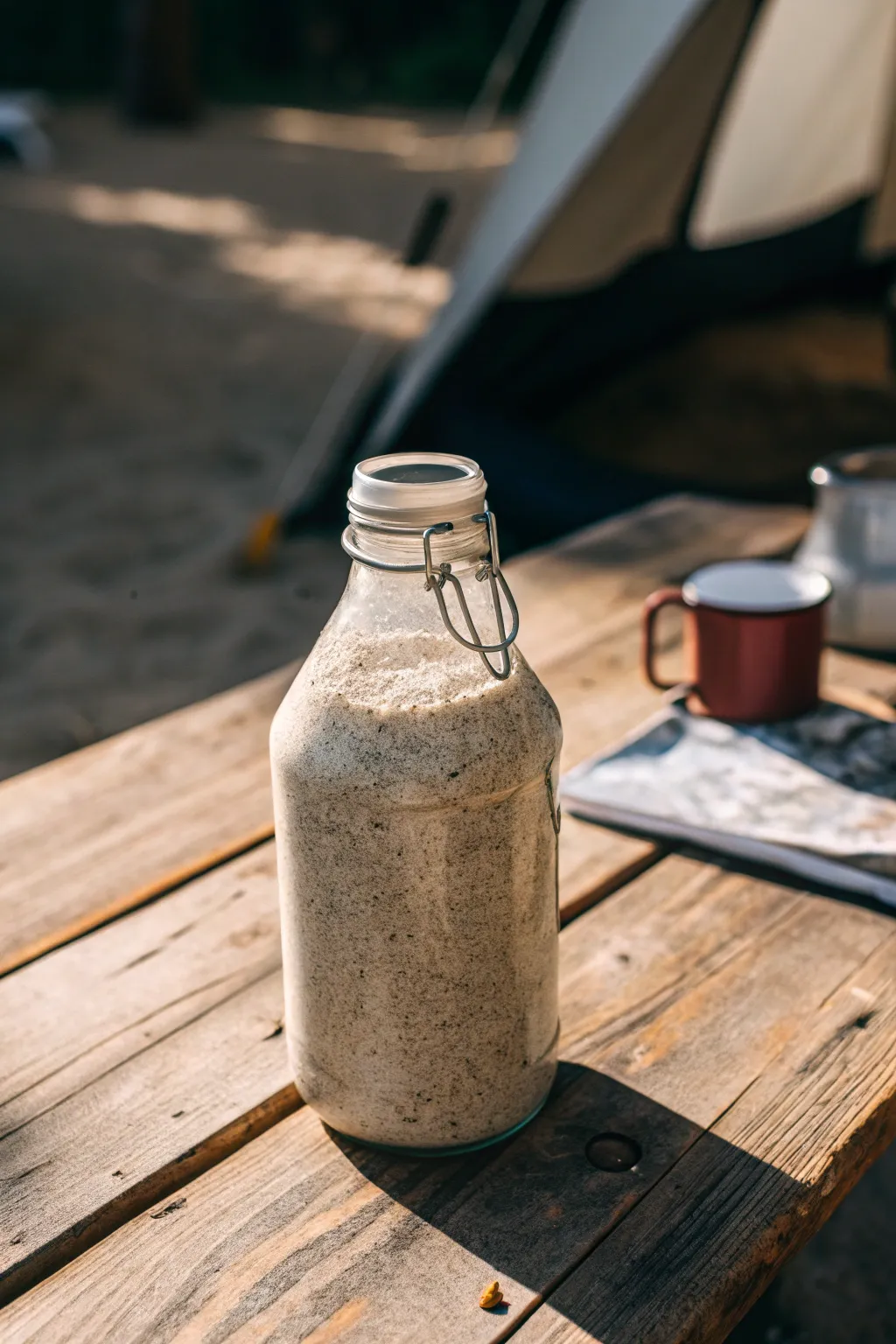 Transform recycling into functionality with upcycled milk jug tent weights.