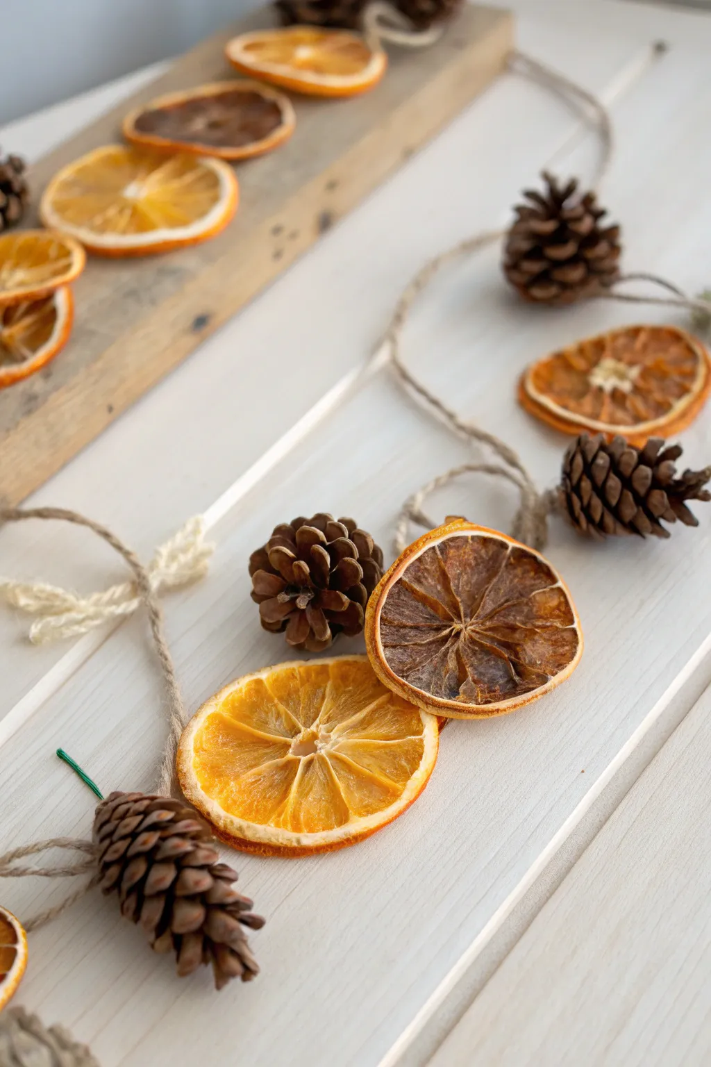 Embrace natural beauty this Thanksgiving with a DIY citrus and pinecone garland, a captivating blend of color and texture.