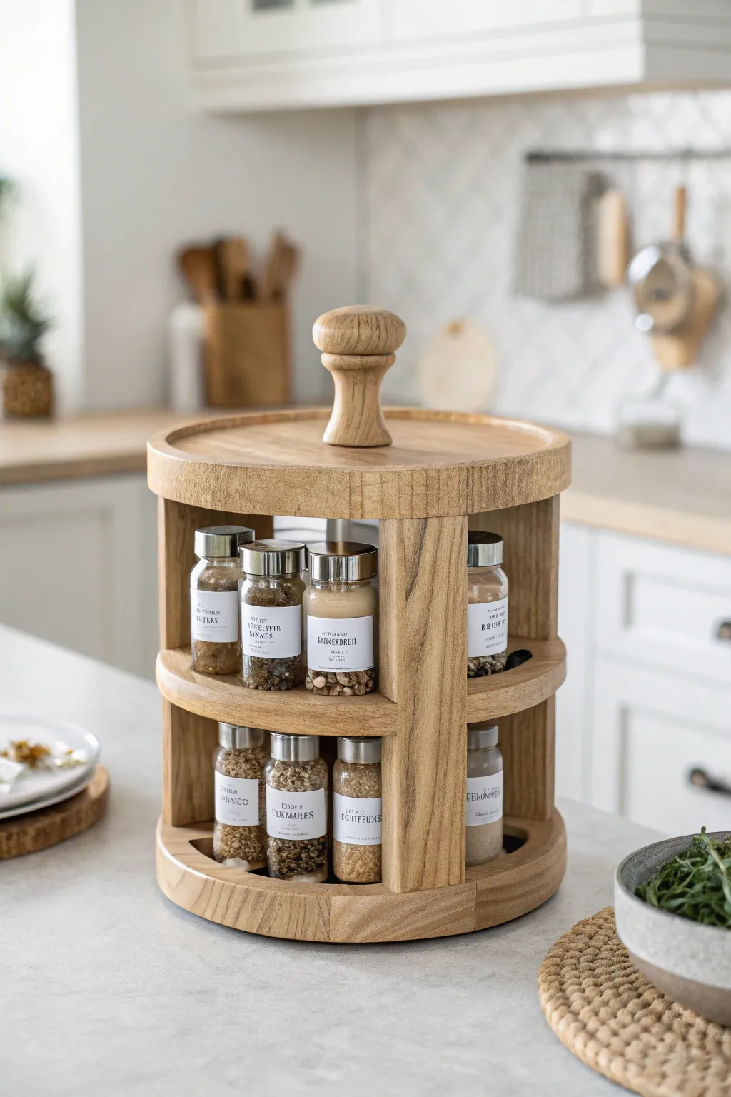 Spin into simplicity with this elegant under-cabinet spice carousel, the perfect blend of Nordic minimalism and boho charm.
