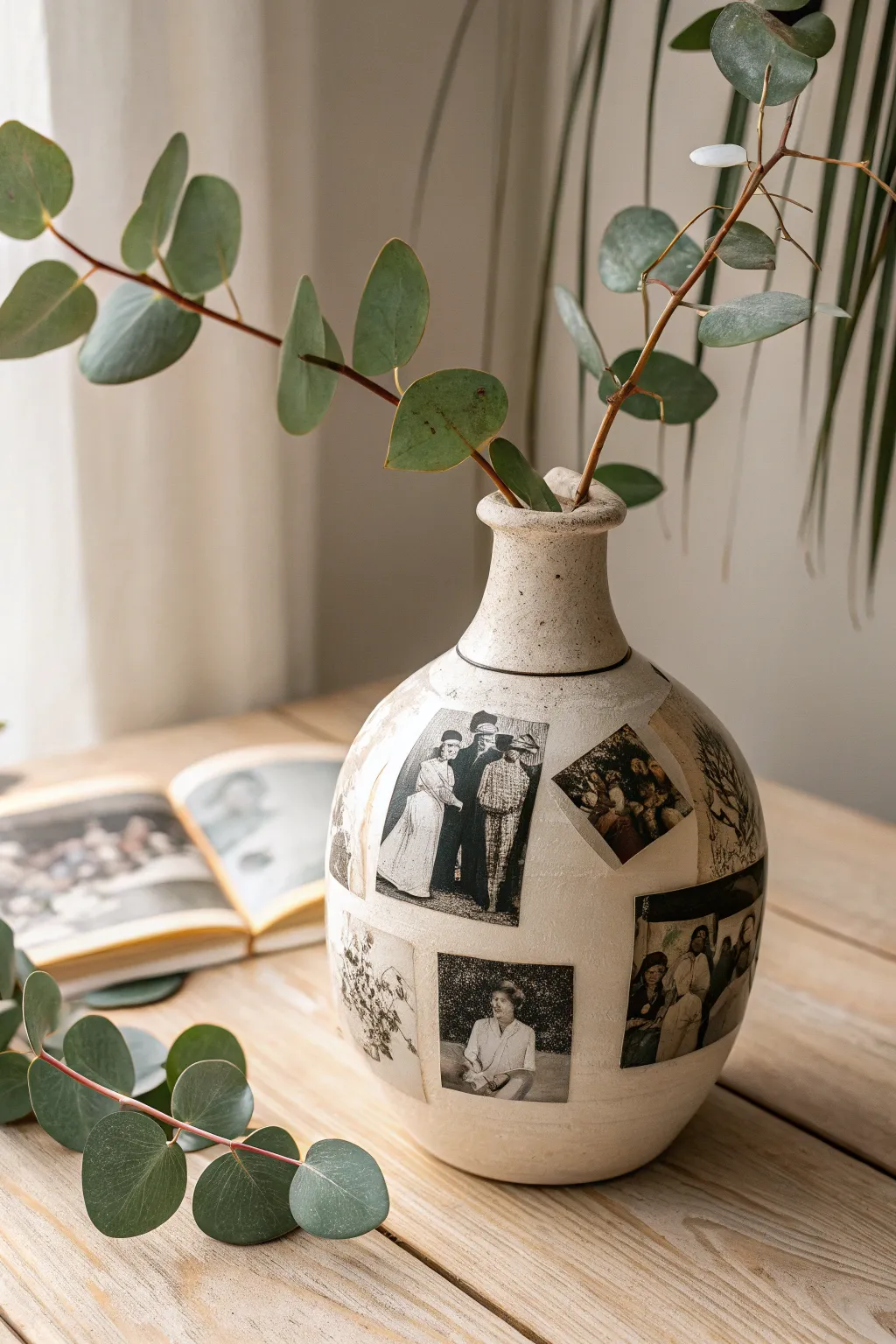 Transform memories into art with a personalized decoupage vase, where nostalgia meets minimalist elegance.