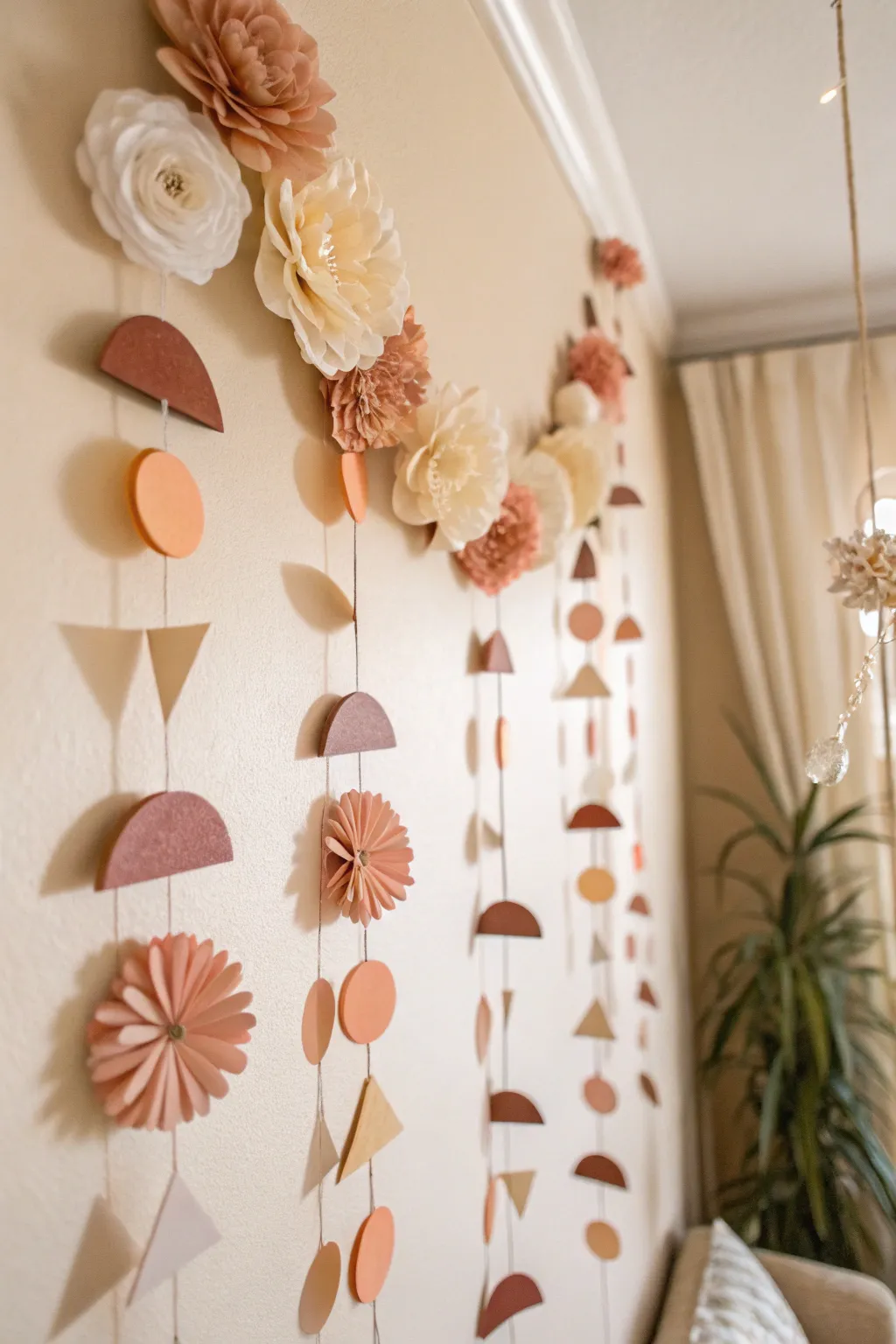 Transform your space with the delicate charm of handcrafted paper garlands. 🌿✨ #DIYDecor #ScandiBoho #PaperArt