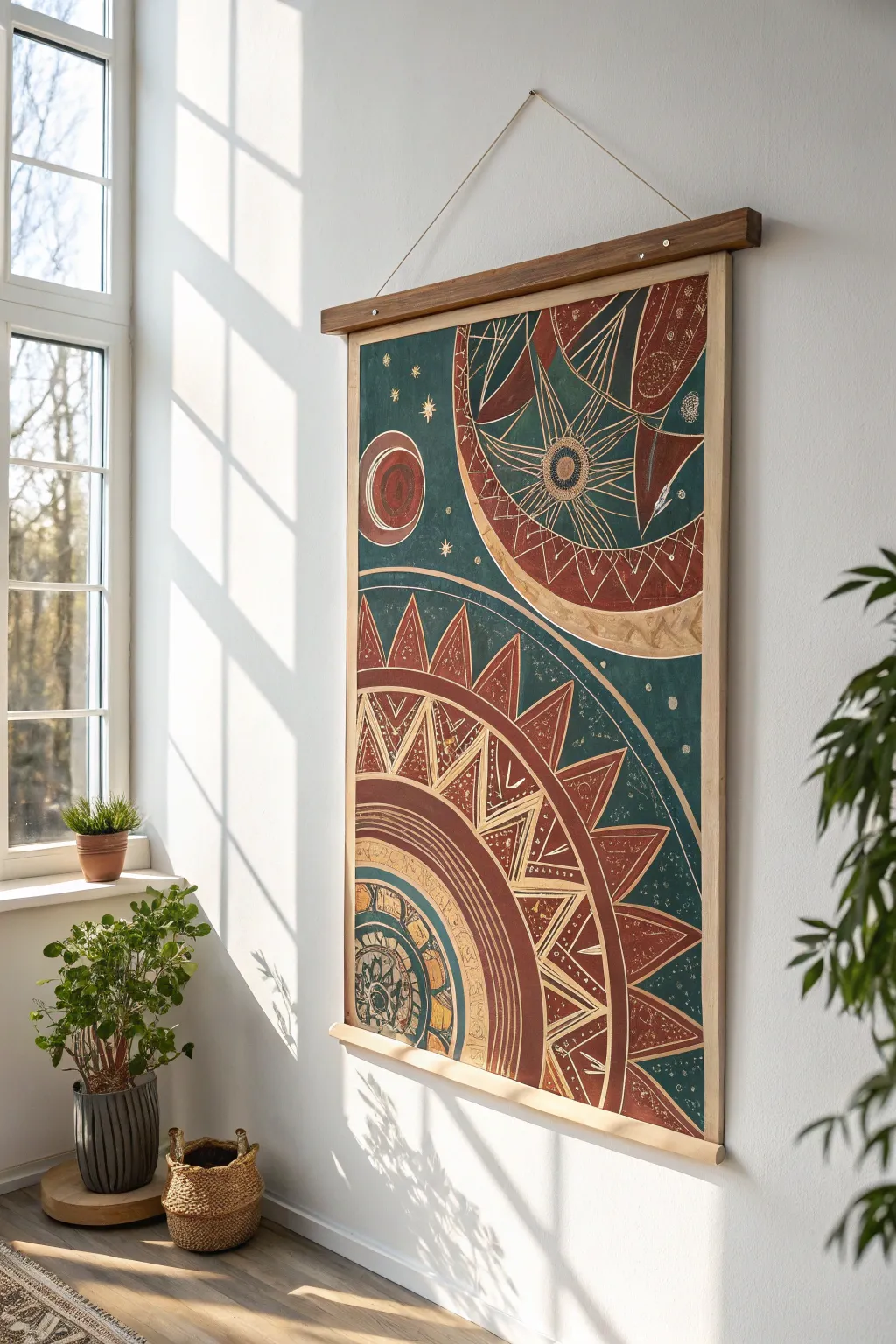 Transform your space with a bohemian dreamscape, where every brushstroke tells a story of wanderlust and creativity.