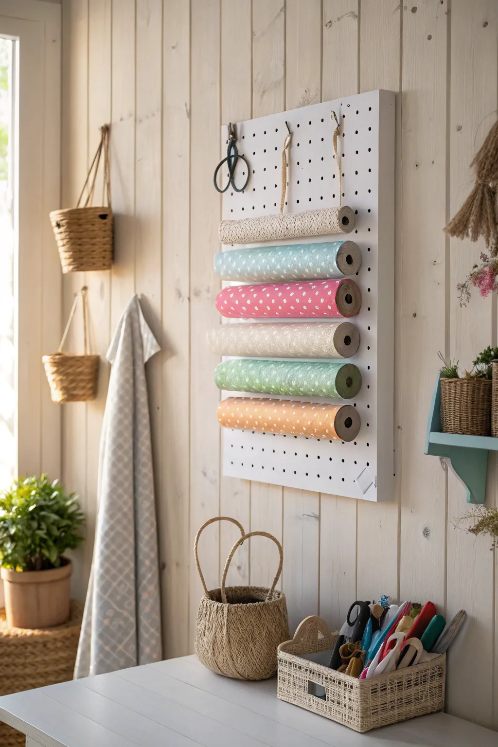 Elevate your organization game with pegboard perfection—where style meets function in a minimalist design.