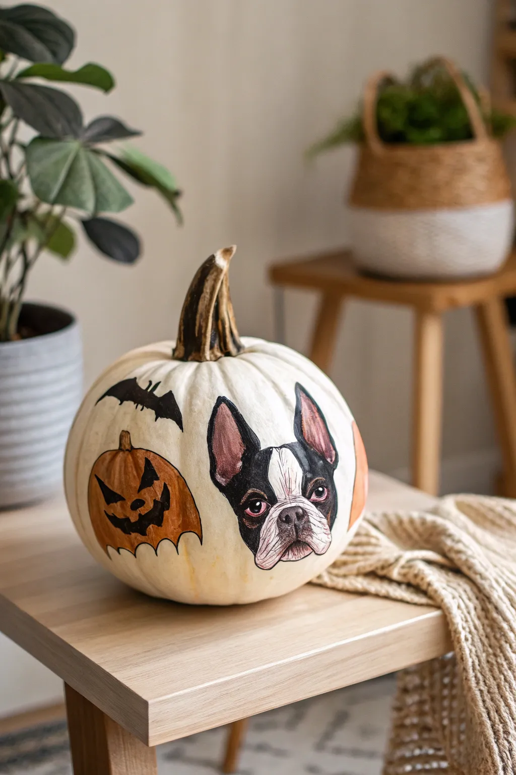 Celebrate your pup's personality with breed-specific pumpkin art that captures their unique charm in minimalist style.