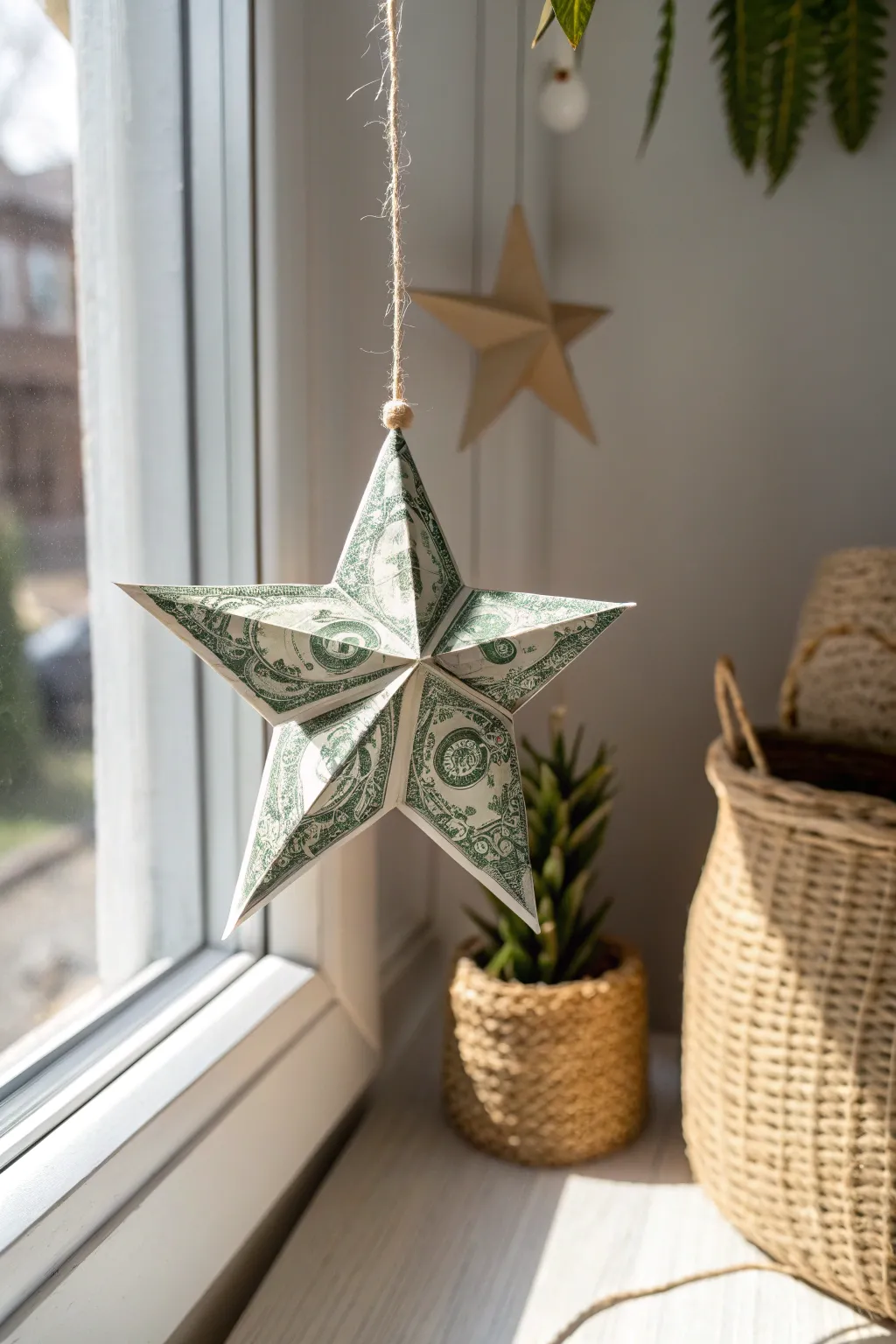 Illuminate your space with the enchanting glow of a dollar bill origami star.