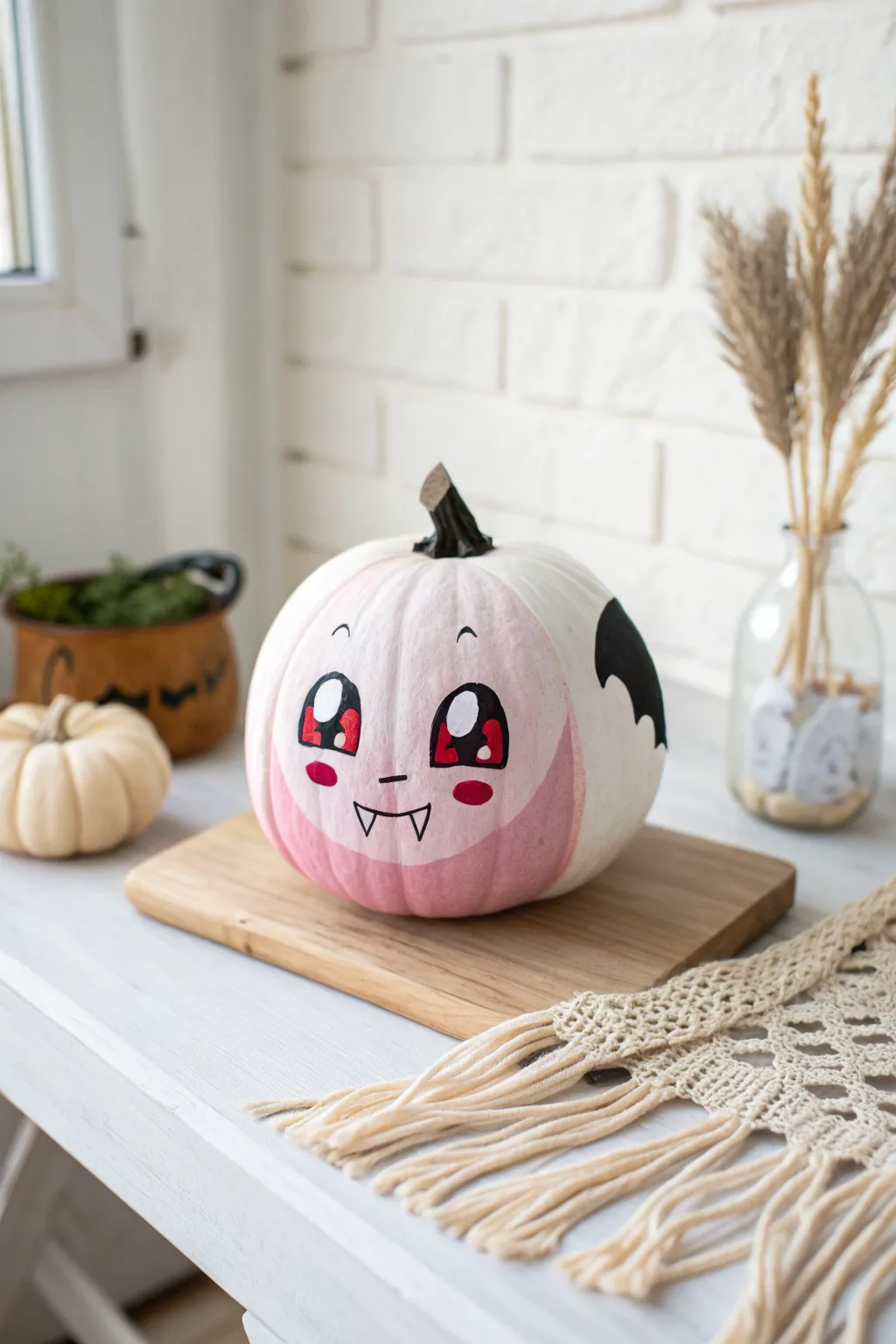 Embrace the charm of Halloween with this adorable Chibi Dracula pumpkin, perfect for a minimalist boho Halloween decor.
