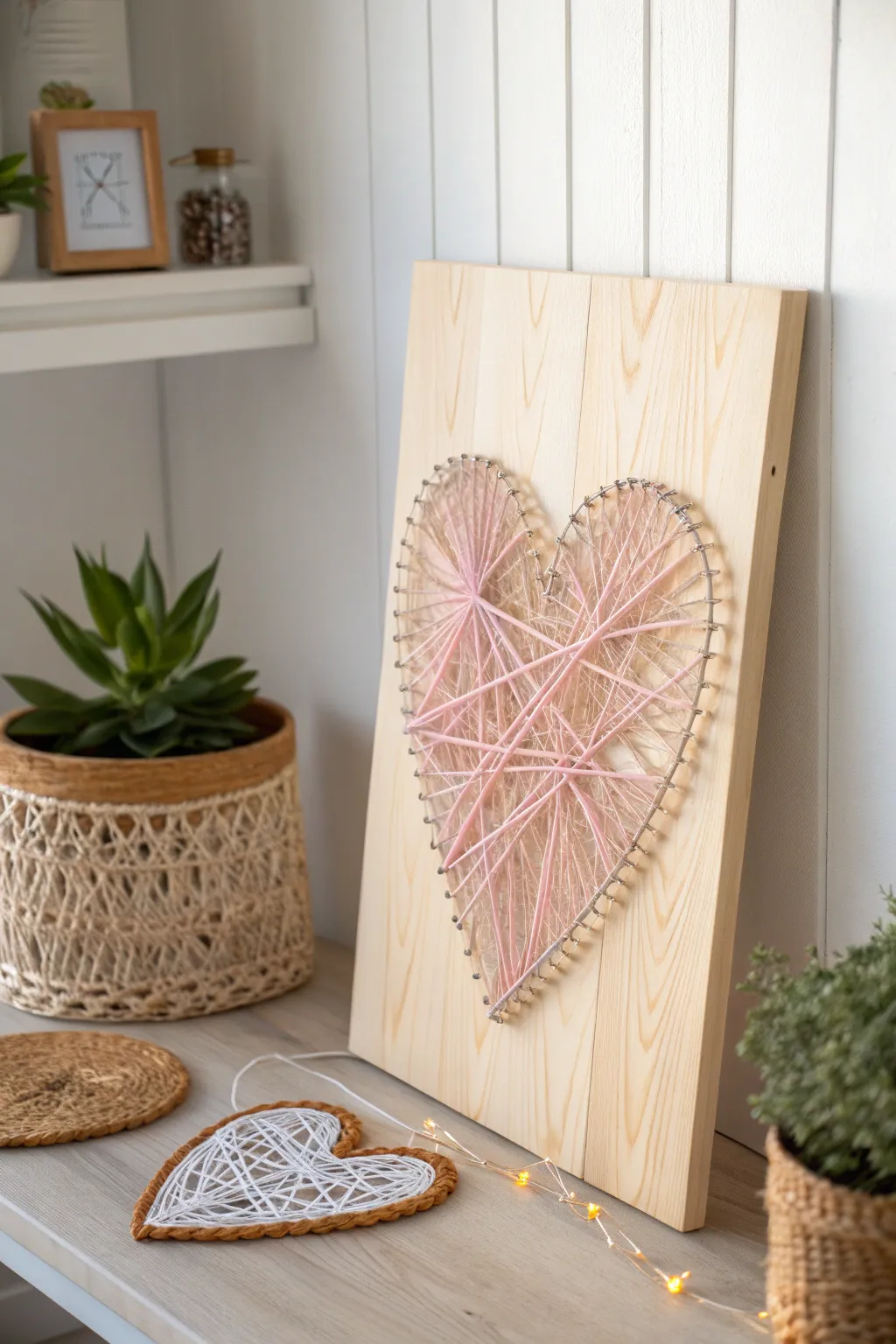 Crafting elegance with simplicity: This pastel string art heart brings a touch of handmade charm to any space.