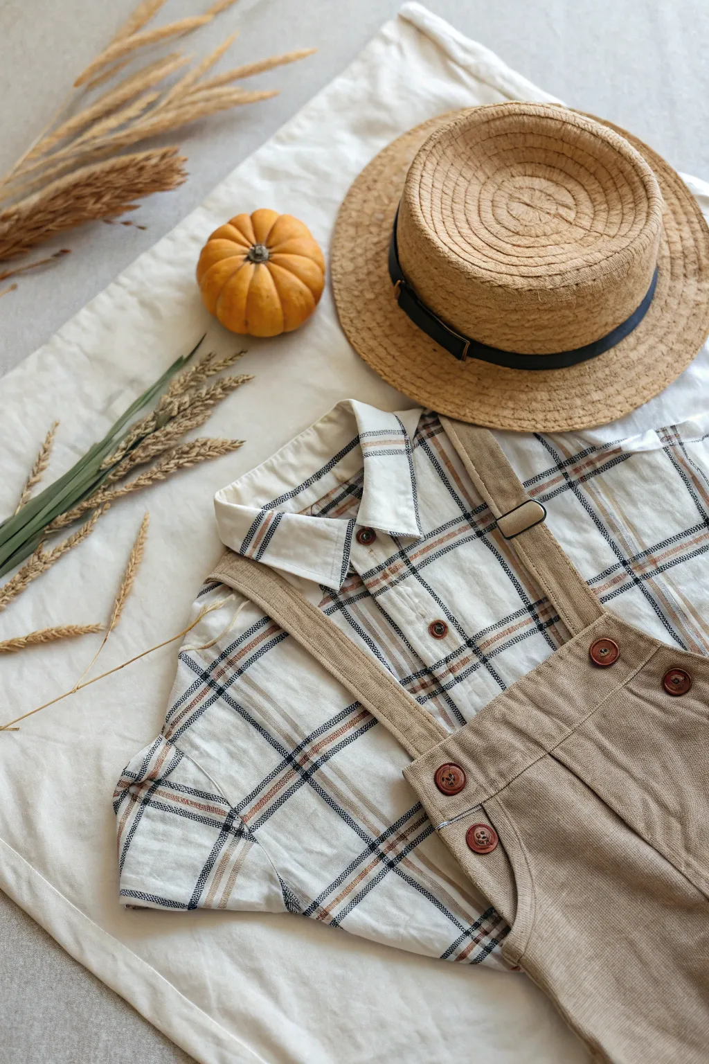 Embrace the cozy charm of fall with this simple yet stylish farmer costume idea. 🍂
