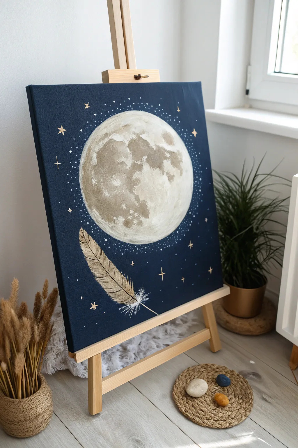 Capture the magic of the night with celestial art that speaks to the soul. 🌙✨ #ScandinavianMinimalism #BohoCharm #MoonlitDreams