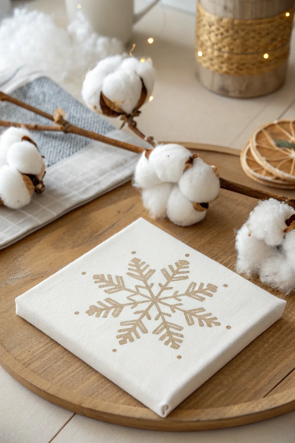Create enchanting snowflakes with a simple touch of cotton – embrace the beauty of minimalism and craftsmanship.