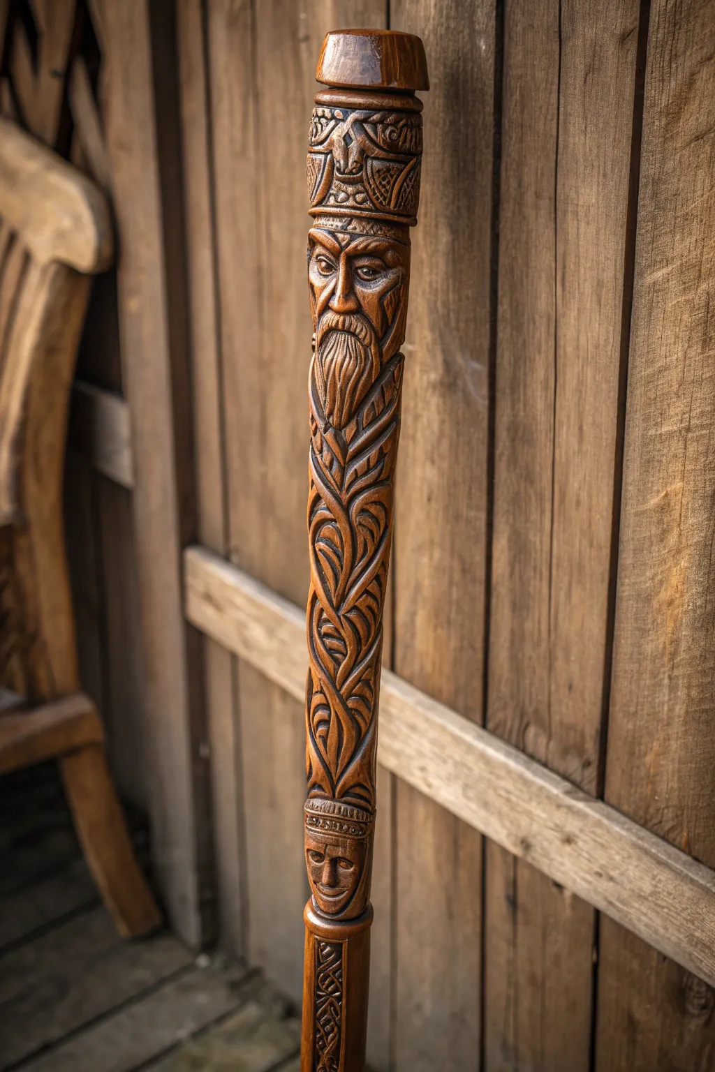 Master the art of whittling with a walking stick that tells a story through intricate carvings.