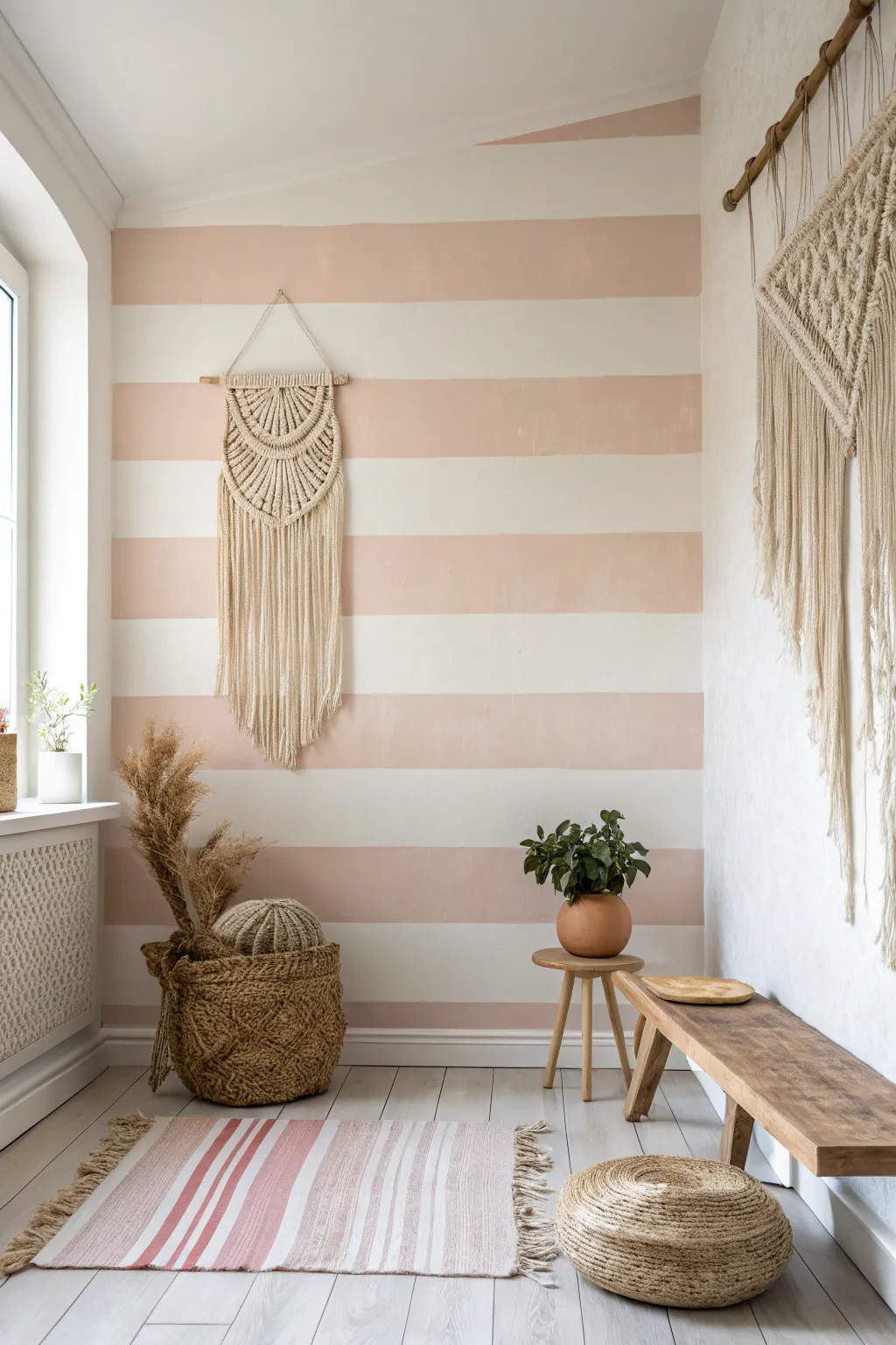 Transform your space with Horizontal Harmony: Effortless elegance through tape-created stripes.