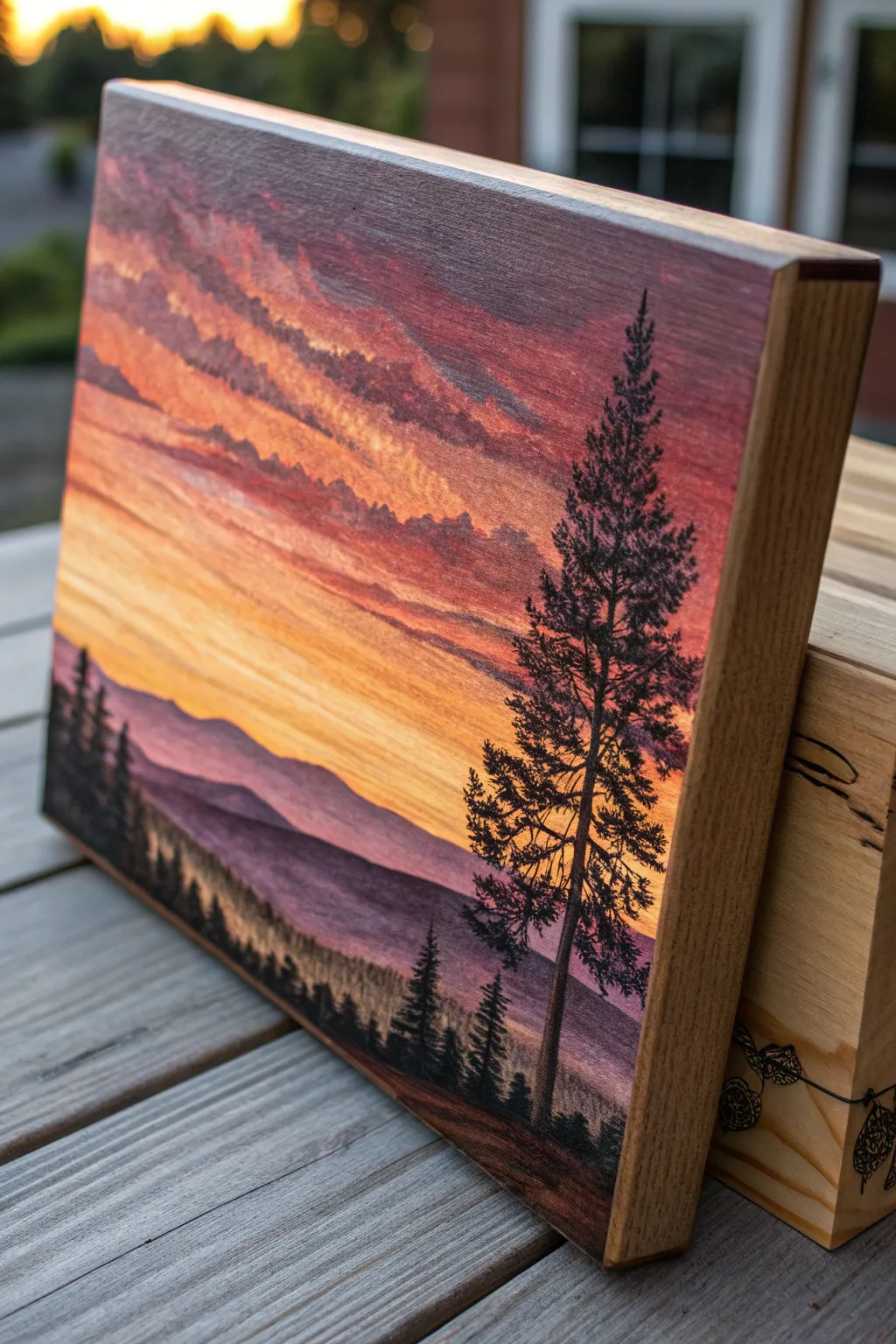 Bring the tranquility of a sunset indoors with this handcrafted wooden masterpiece.
