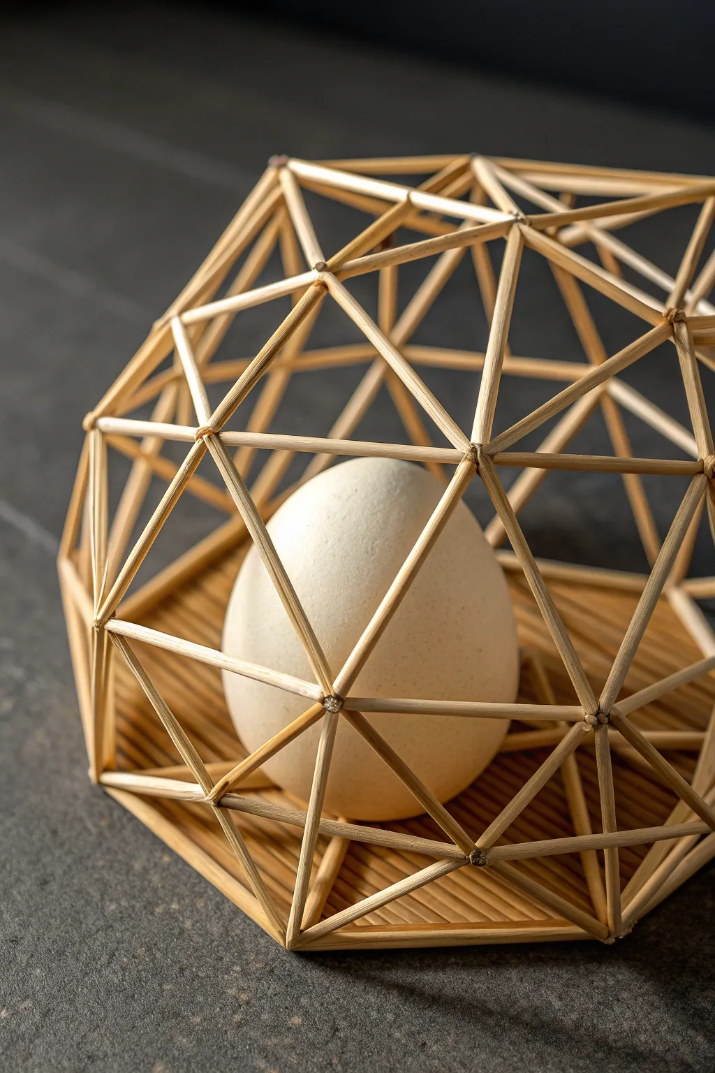 Ingenious Craftsmanship: A Toothpick Cage Protecting an Egg with Precision and Style.