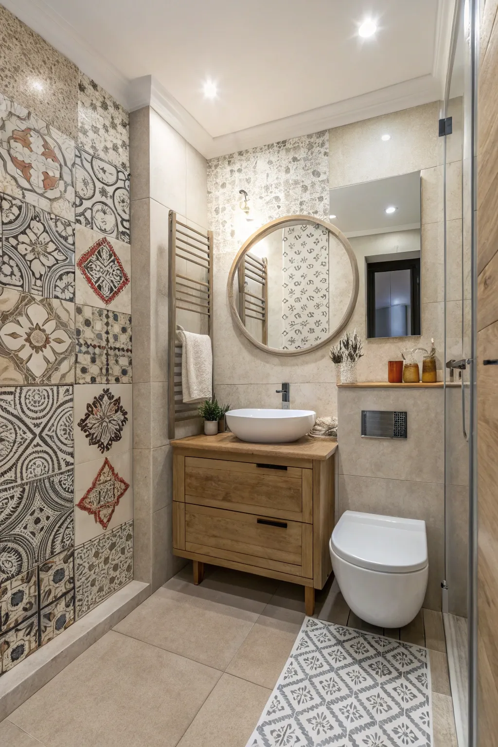 Add personality with patterned tiles.