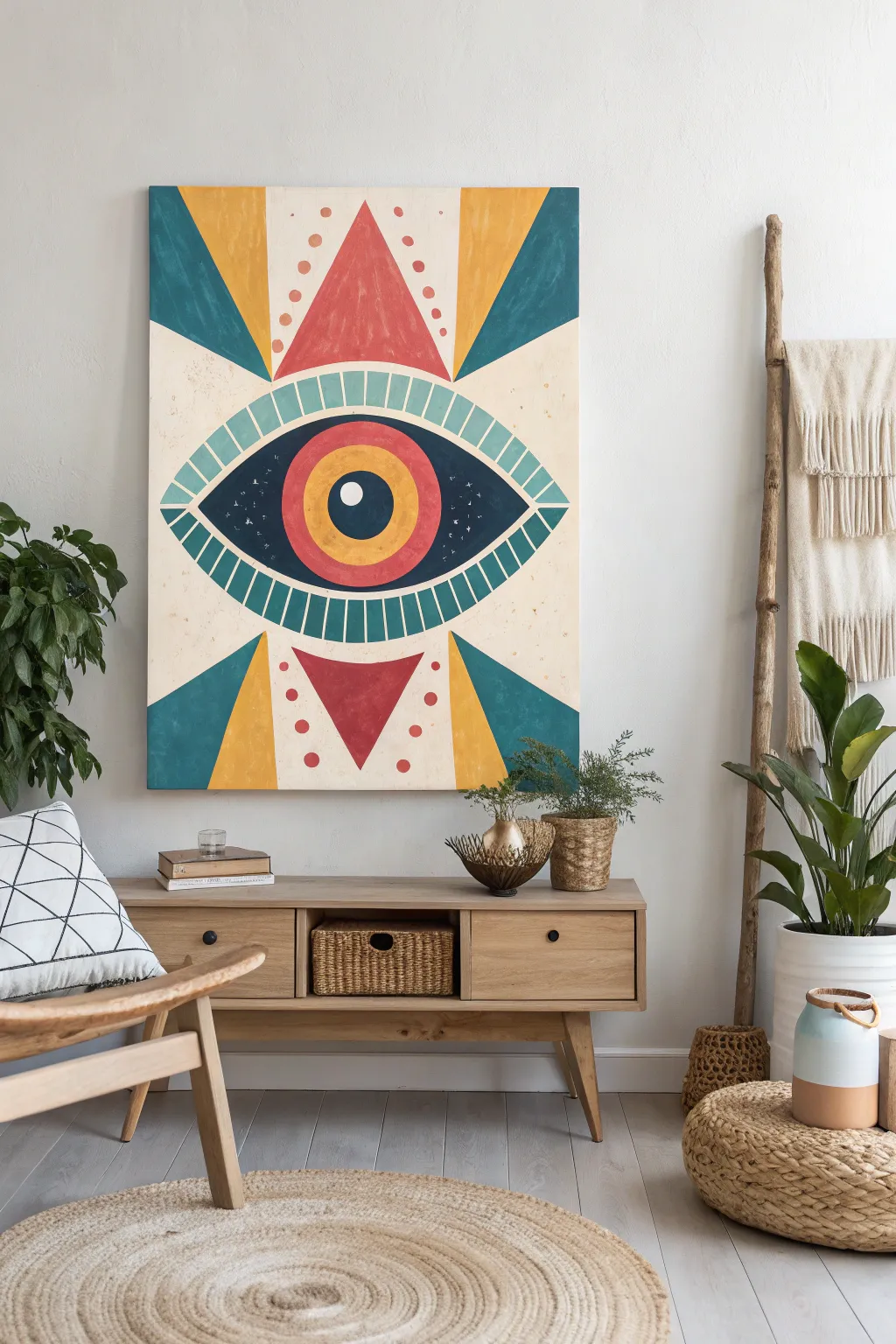 Brighten your space with a multi-colored evil eye masterpiece—where tradition meets modern artistry.