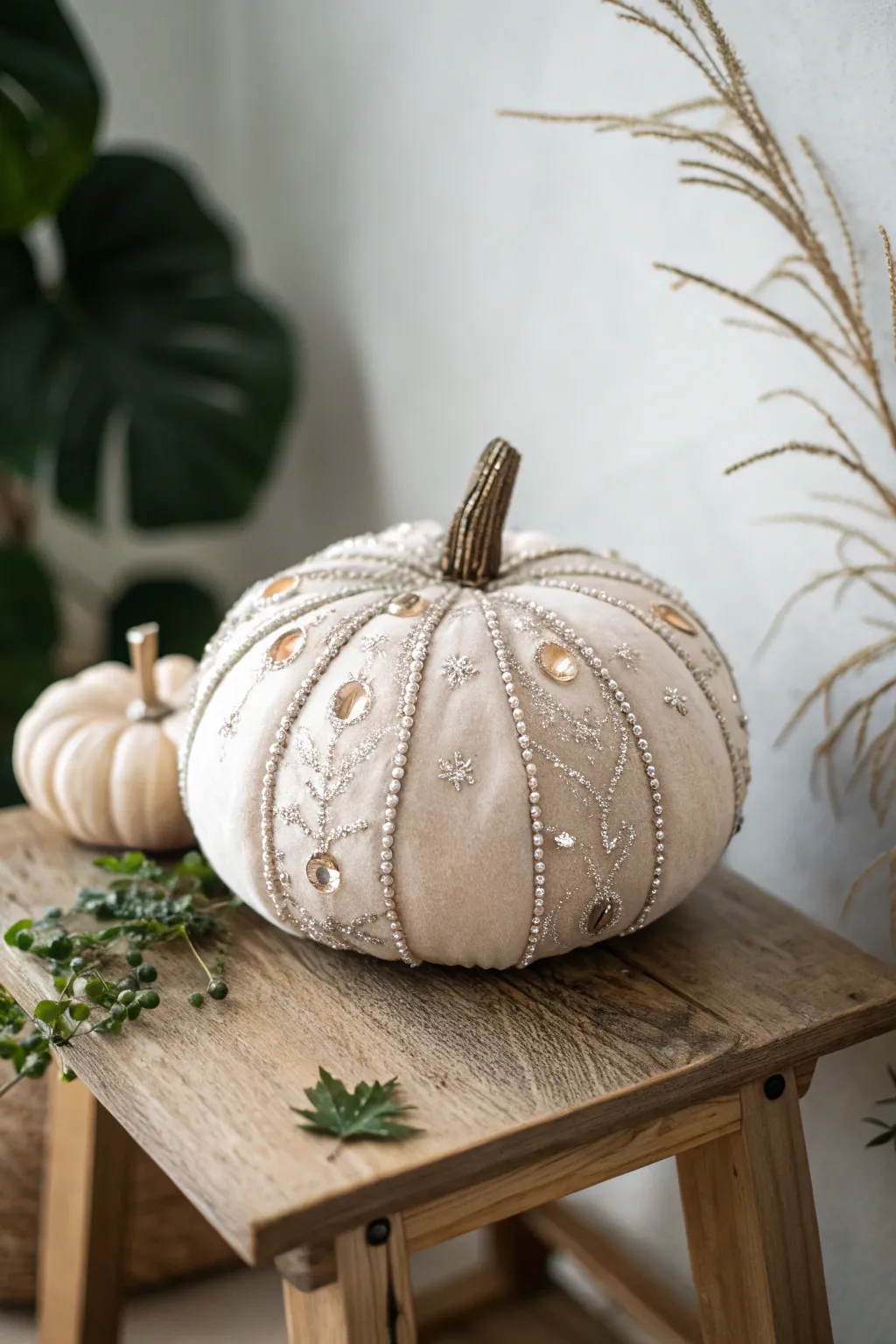 Add a touch of glitzy glam to your decor with a sequined fabric pumpkin centerpiece!