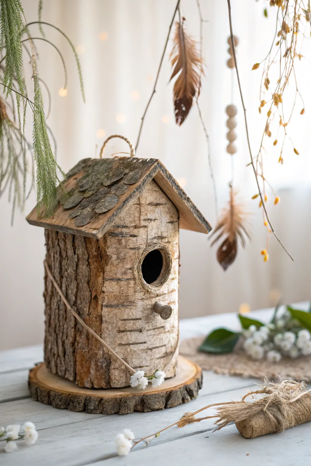 Step into a storybook with this enchanting rustic bark birdhouse. 🌿✨