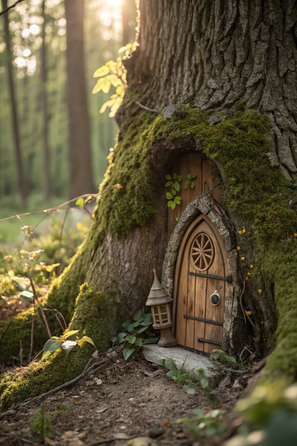 Discover the hidden magic of nature with this enchanting tree trunk fairy house.