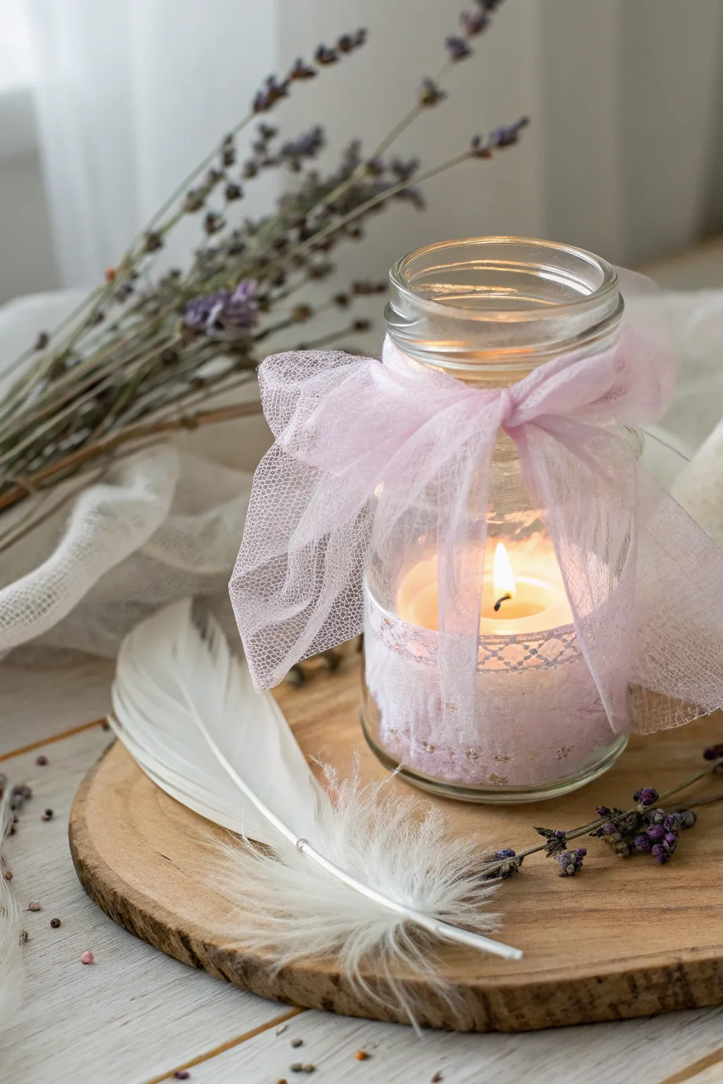Elevate your space with a dreamy fabric-covered fairy jar, where simplicity meets enchantment.