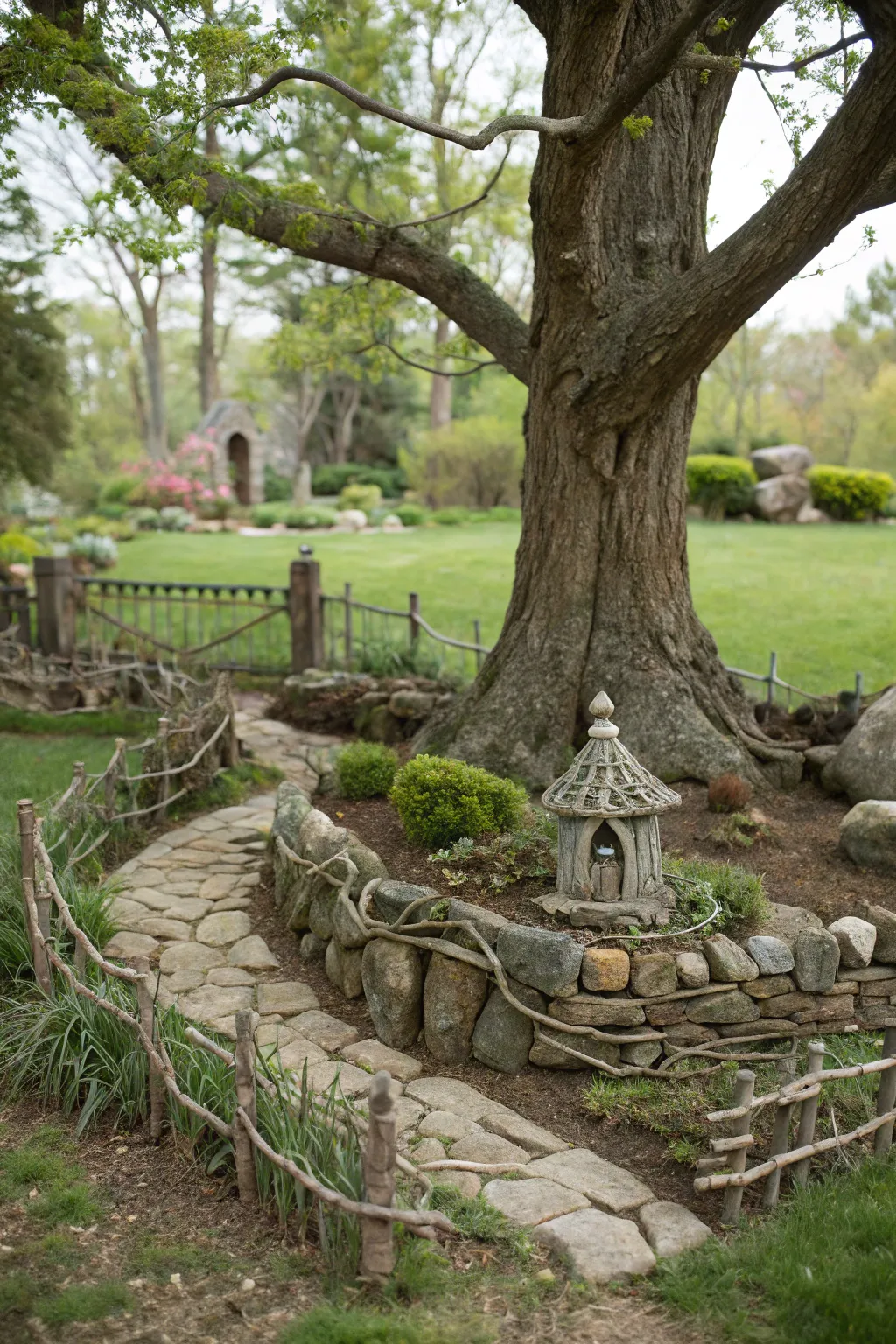 Natural fences creating a fairy garden boundary.