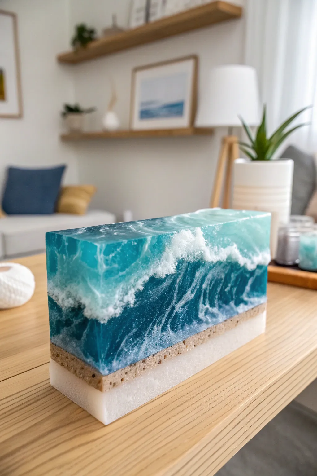 Bring the serene beauty of the ocean into your home with this stunning resin wave sculpture, a perfect blend of minimalist elegance and boho charm.