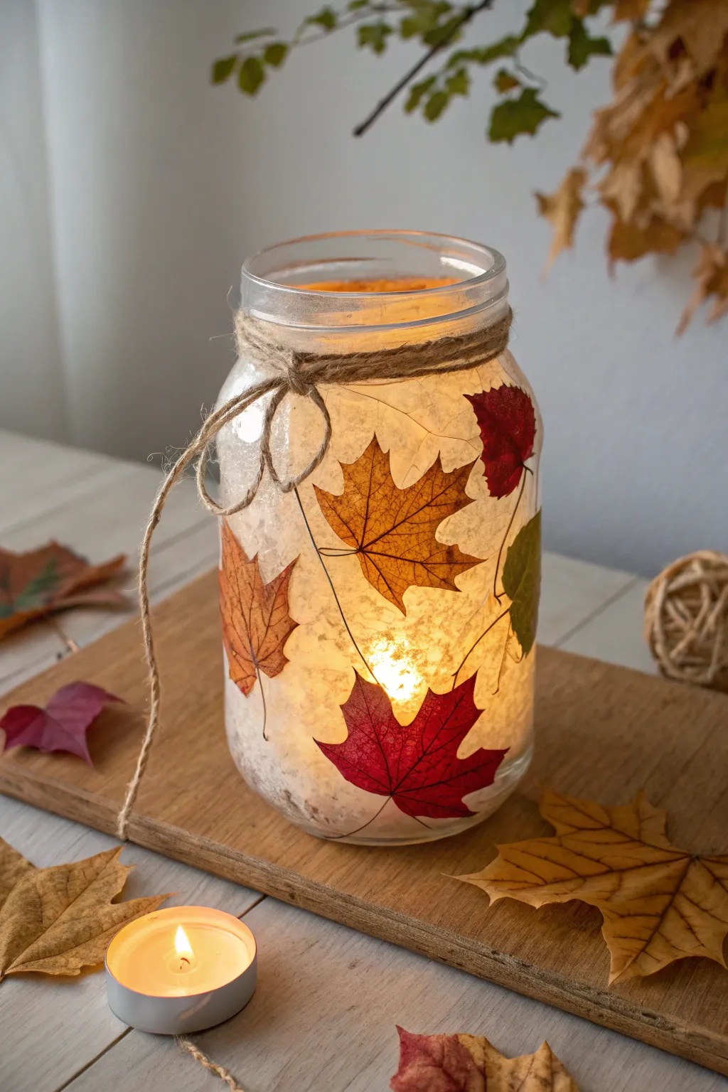 Illuminate your space with the warm glow of a Mason Jar Leaf Lantern, where simplicity meets nature's artistry.