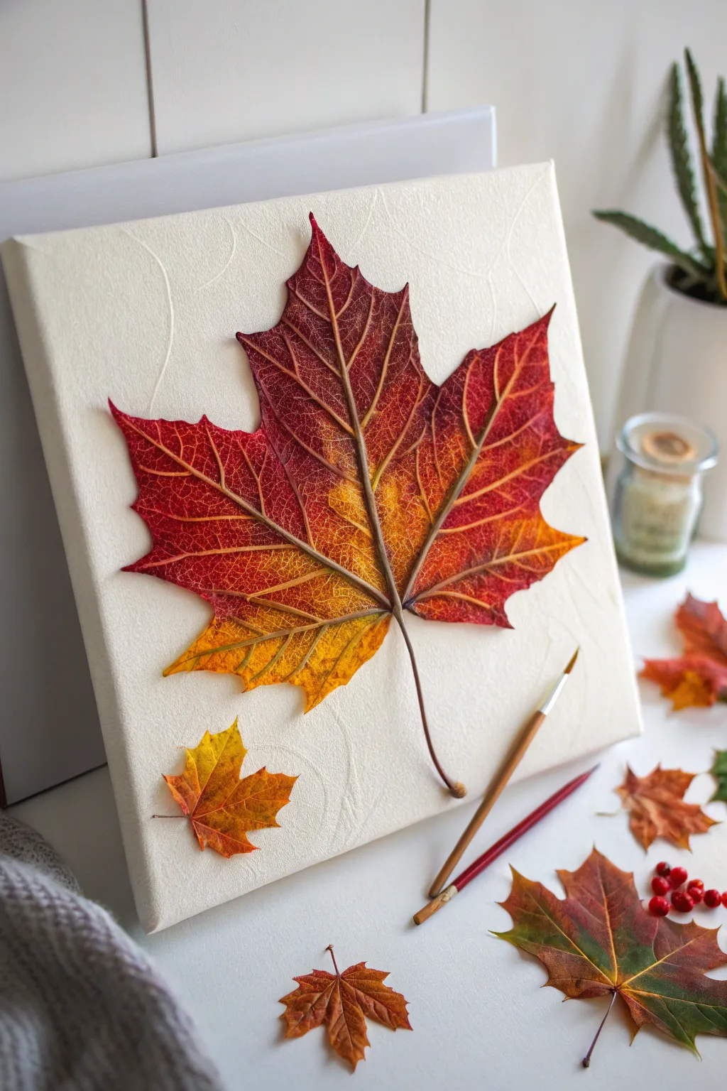 Embrace the artistry of autumn with this stunning watercolor leaf creation.