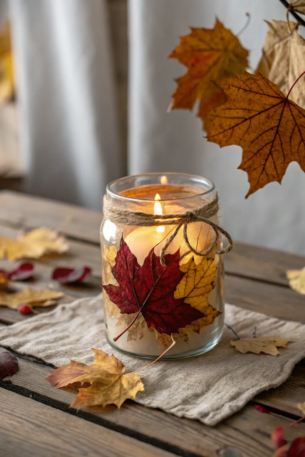 Bring the warmth of fall into your home with a handcrafted leaf lantern.