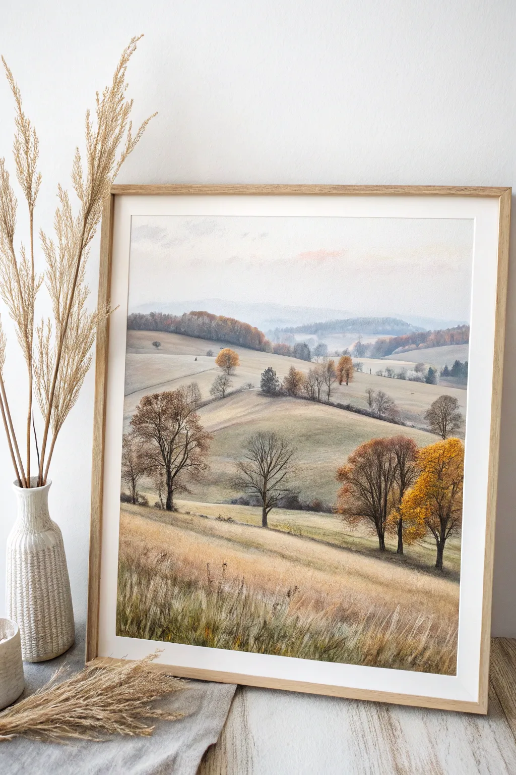 Capture the peaceful charm of autumn with a minimalist countryside watercolor.