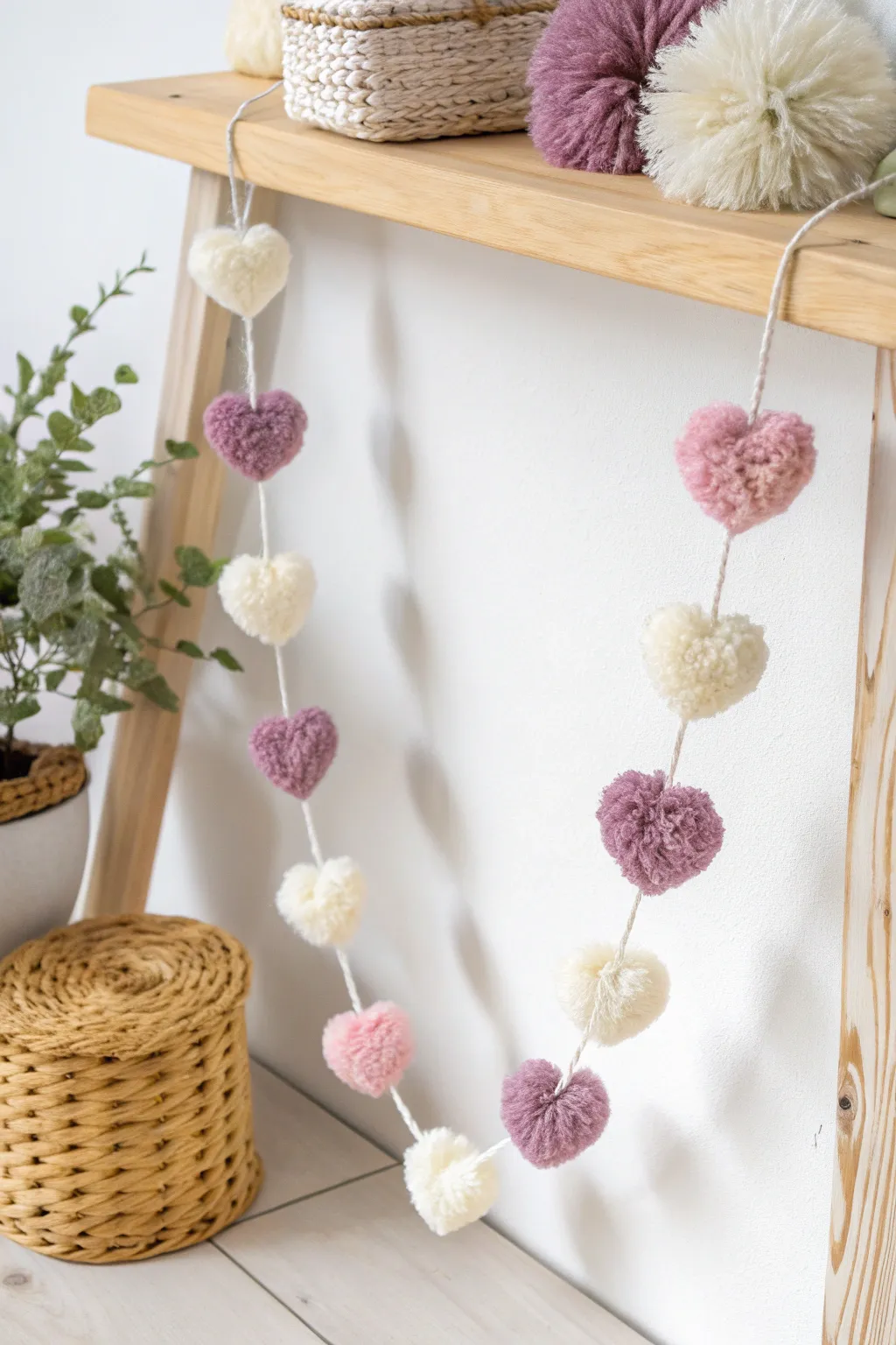 Add a touch of whimsy to your space with this delightful pom-pom heart garland—perfect for February art projects and beyond! #MinimalistDecor #BohoChic