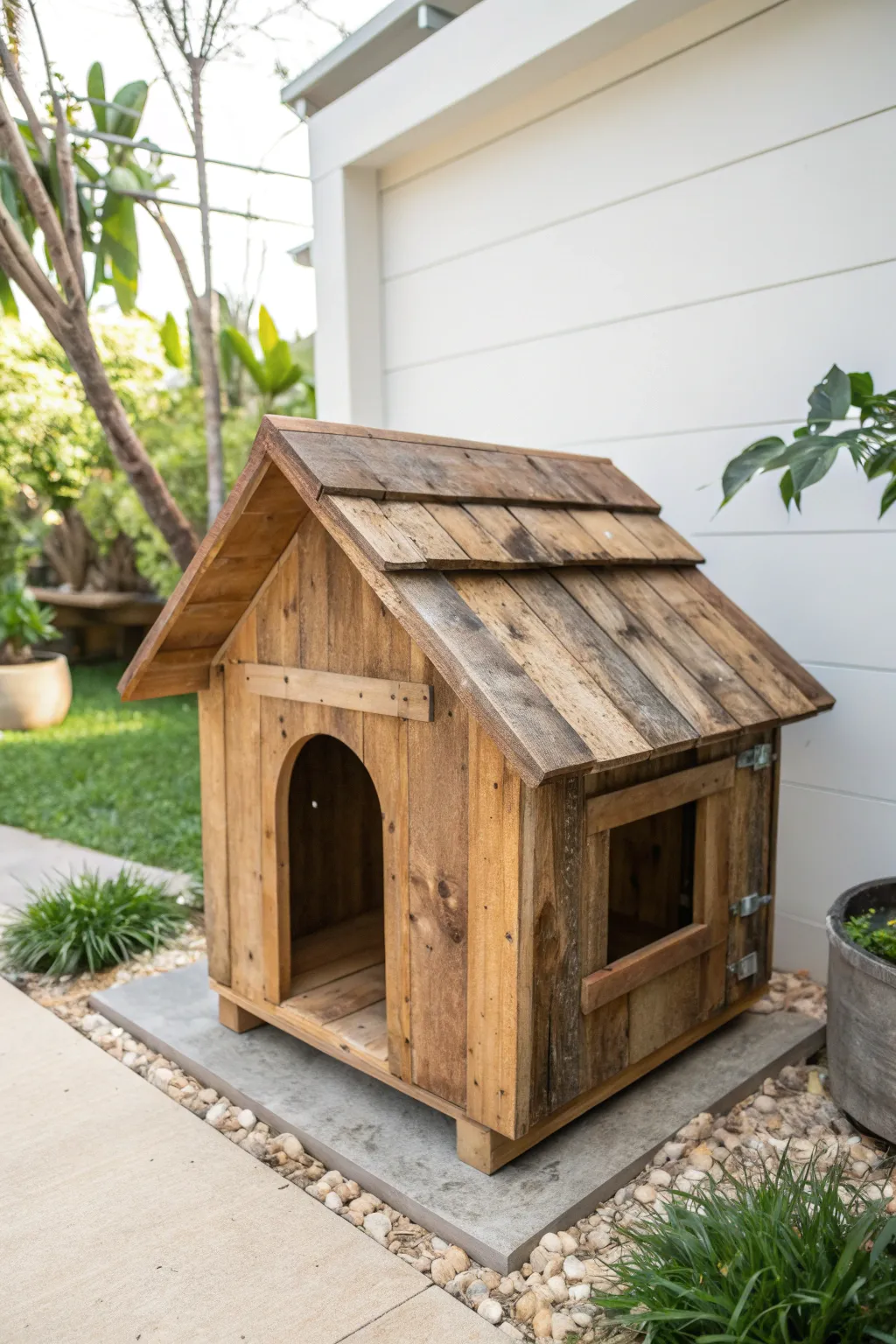 Craft a cozy haven for your feline friends with this stunning wooden retreat, perfect for weathering all seasons.