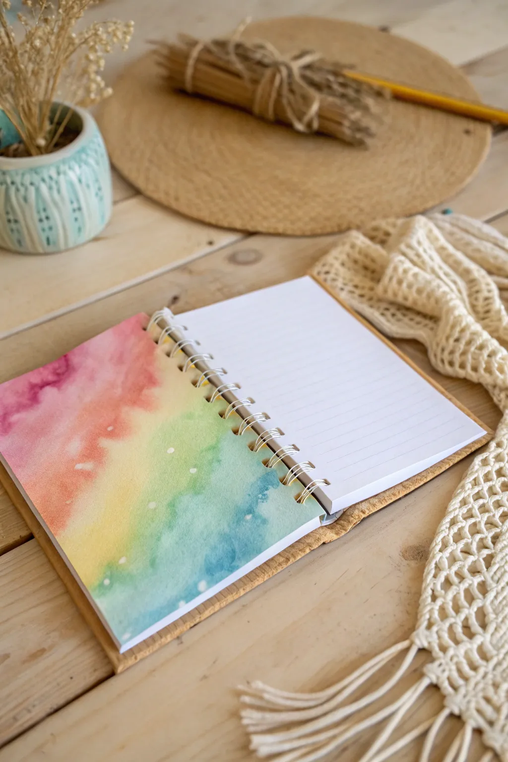 Embrace your creativity with a stunning watercolor backdrop on your journal's first page. Let every entry begin with inspiration.