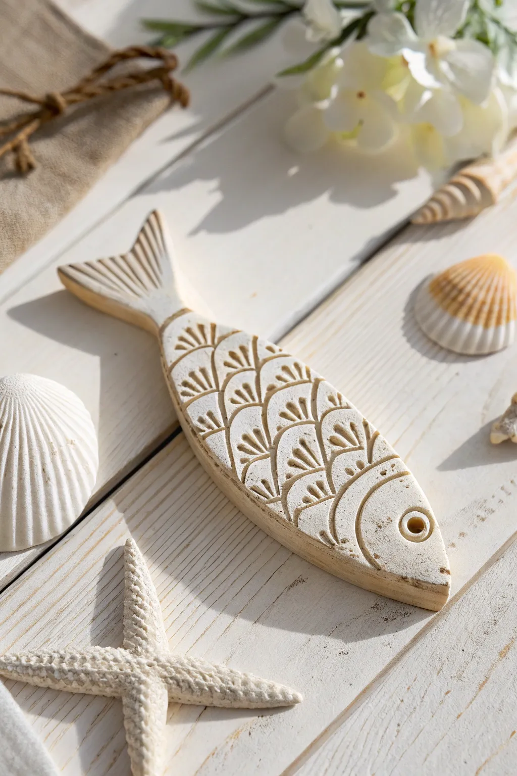 Discover the beauty of simplicity and craftsmanship with celery-stamped fish art.