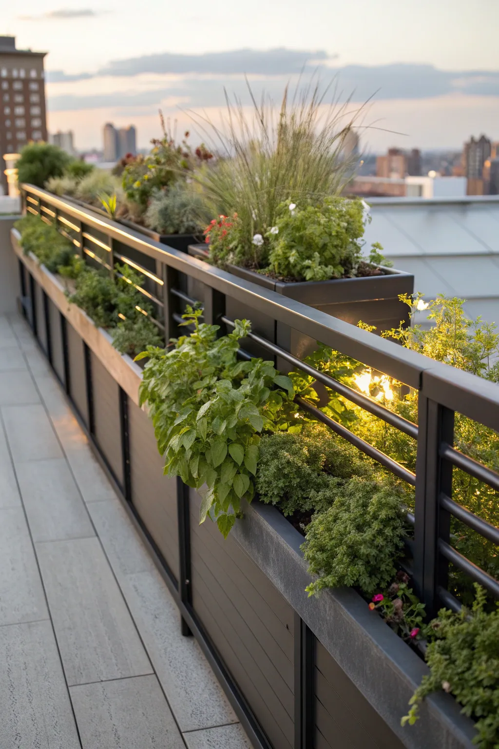 Elevate your urban oasis with a rooftop garden railing that combines modern design and natural beauty.