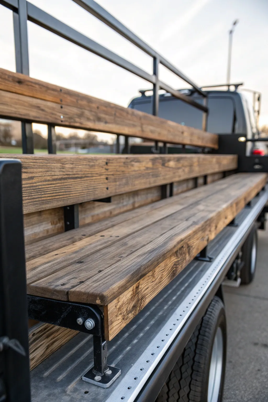 Transform your ride with eco-friendly style: Recycled bleacher seat side rails for a rugged yet refined look.
