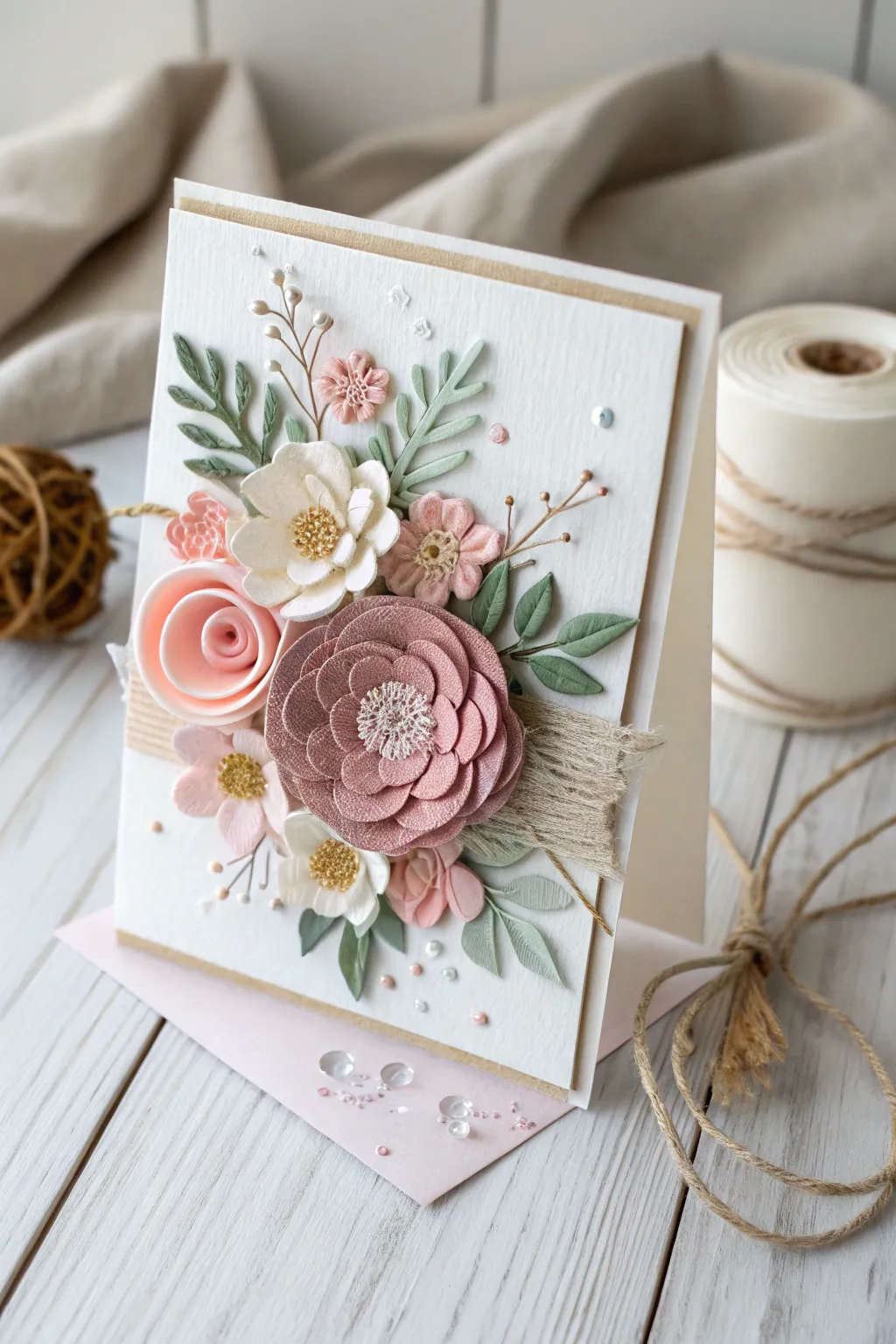 Celebrate with a touch of artistry: Mixed media floral card for a unique birthday wish.