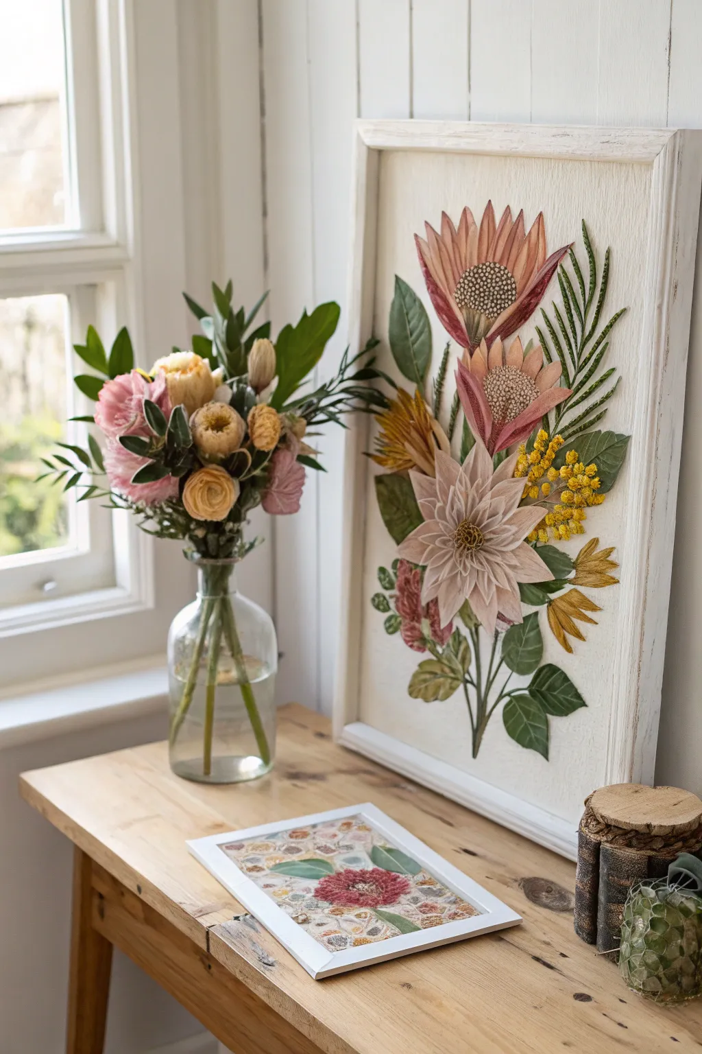 Breathe new life into your space with a handmade flower collage, where simplicity meets vibrant artistry.