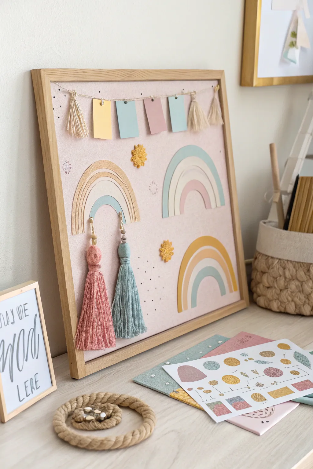 Add a burst of colors to your space with this charming, minimalist bulletin board design!