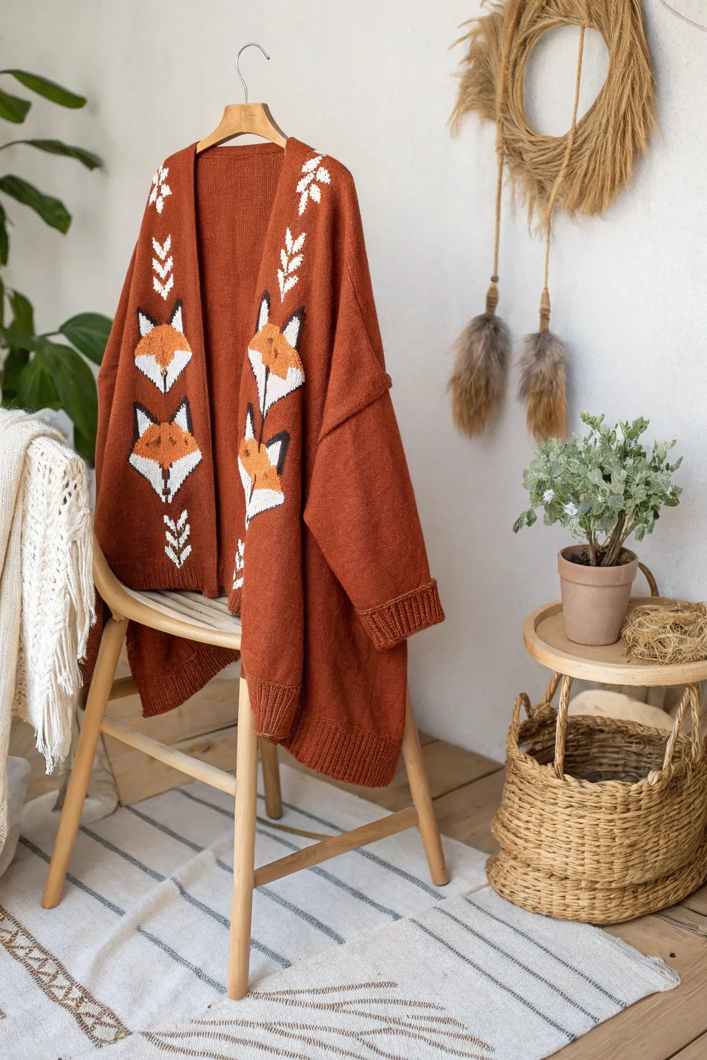 Transform your old cardigan into a chic fox-themed masterpiece that’s as eco-friendly as it is stylish! 🌿🦊 #UpcycleFashion #ScandiBoho