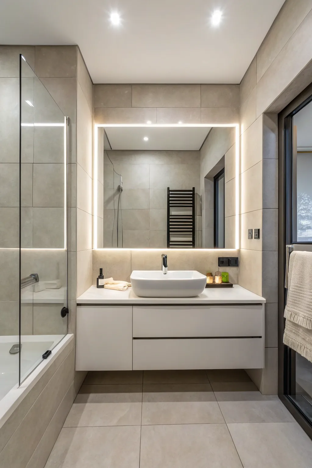 Integrated mirrors offer a seamless, sleek appearance in contemporary bathrooms.