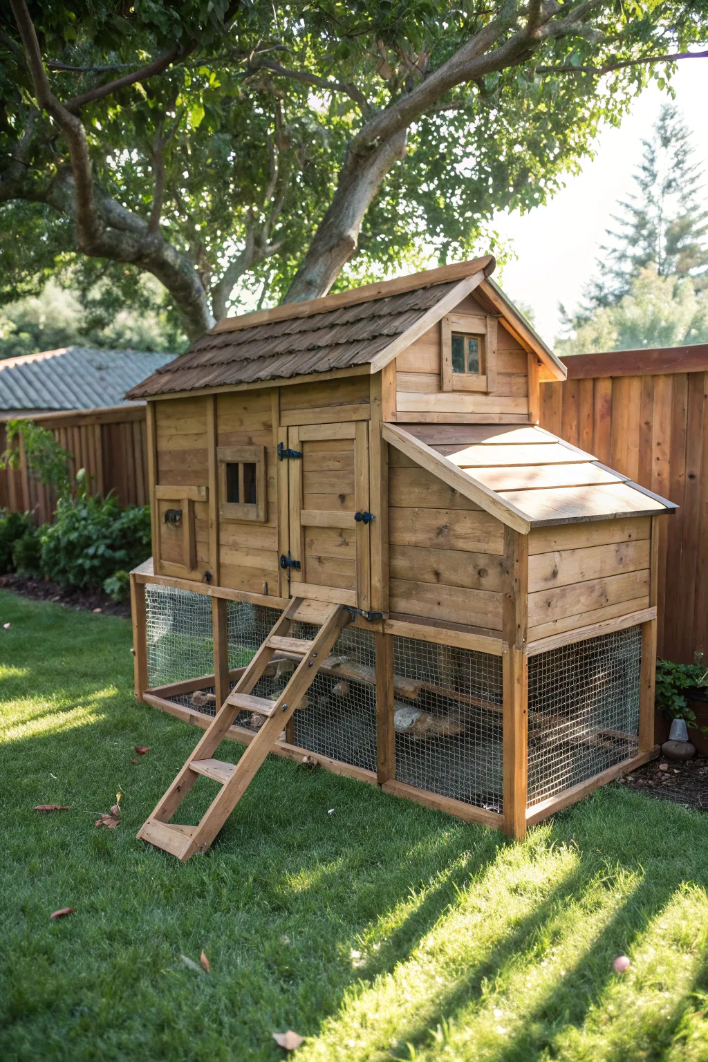 Elevate your backyard with this masterfully crafted chicken coop that blends functionality and rustic beauty.