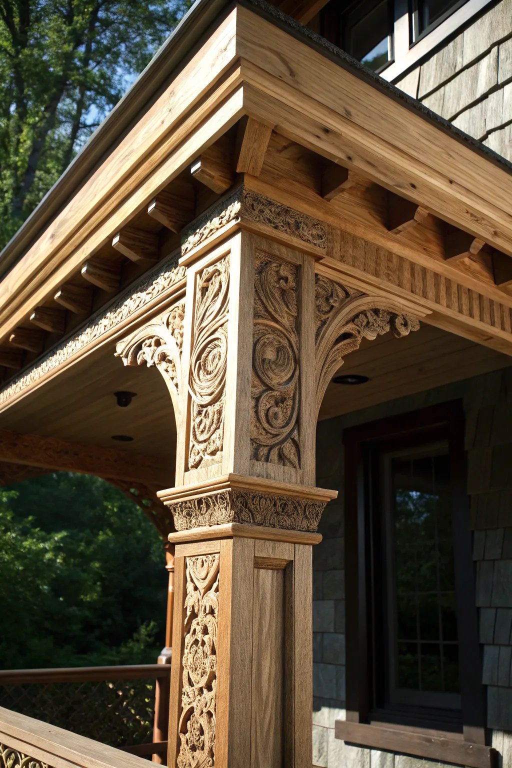 Transform your porch with artistic beam craftsmanship.