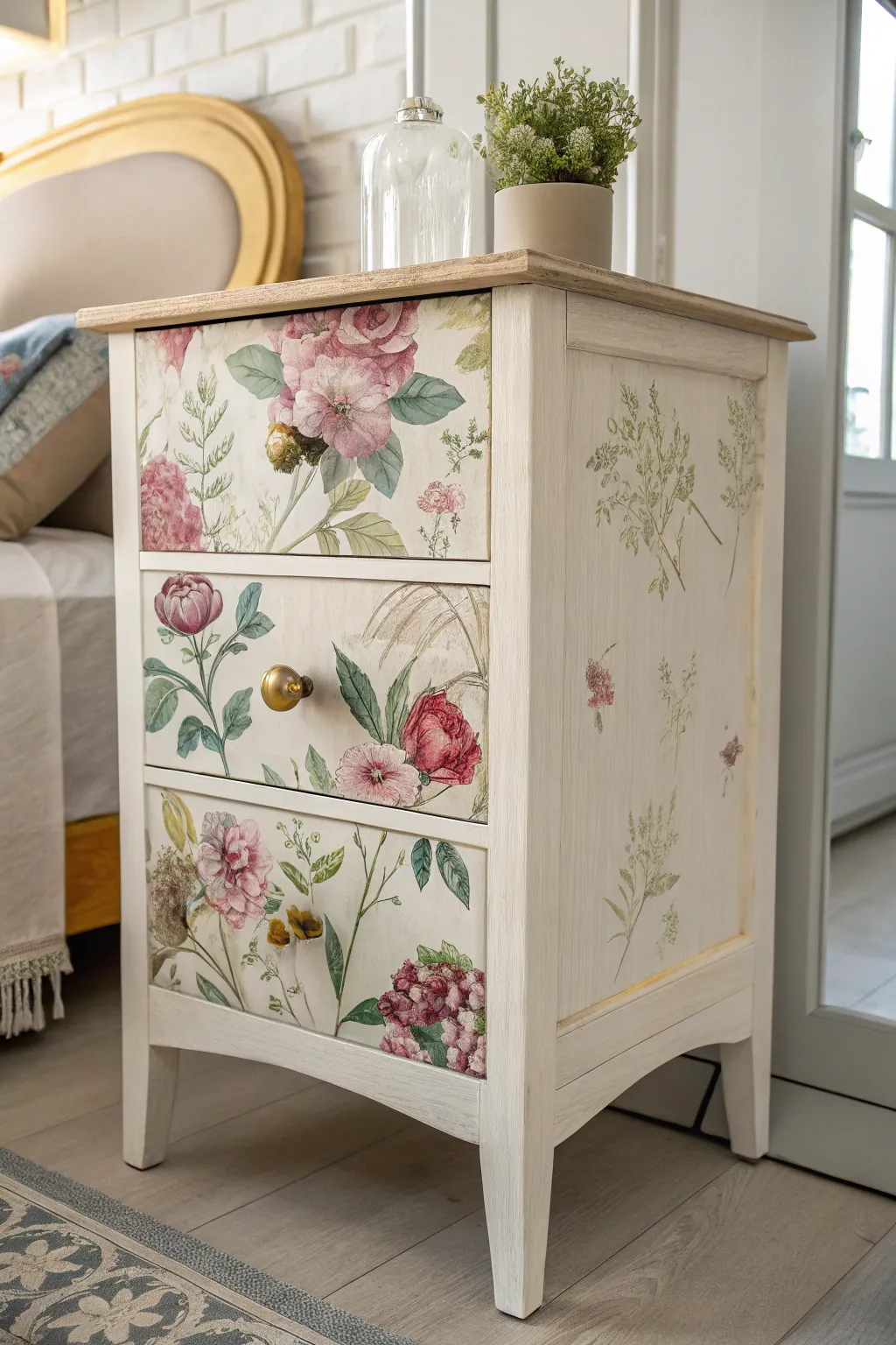Transform your furniture into art with simple decoupage techniques. 🌸✨ #FurnitureMakeover #BohoMinimalist