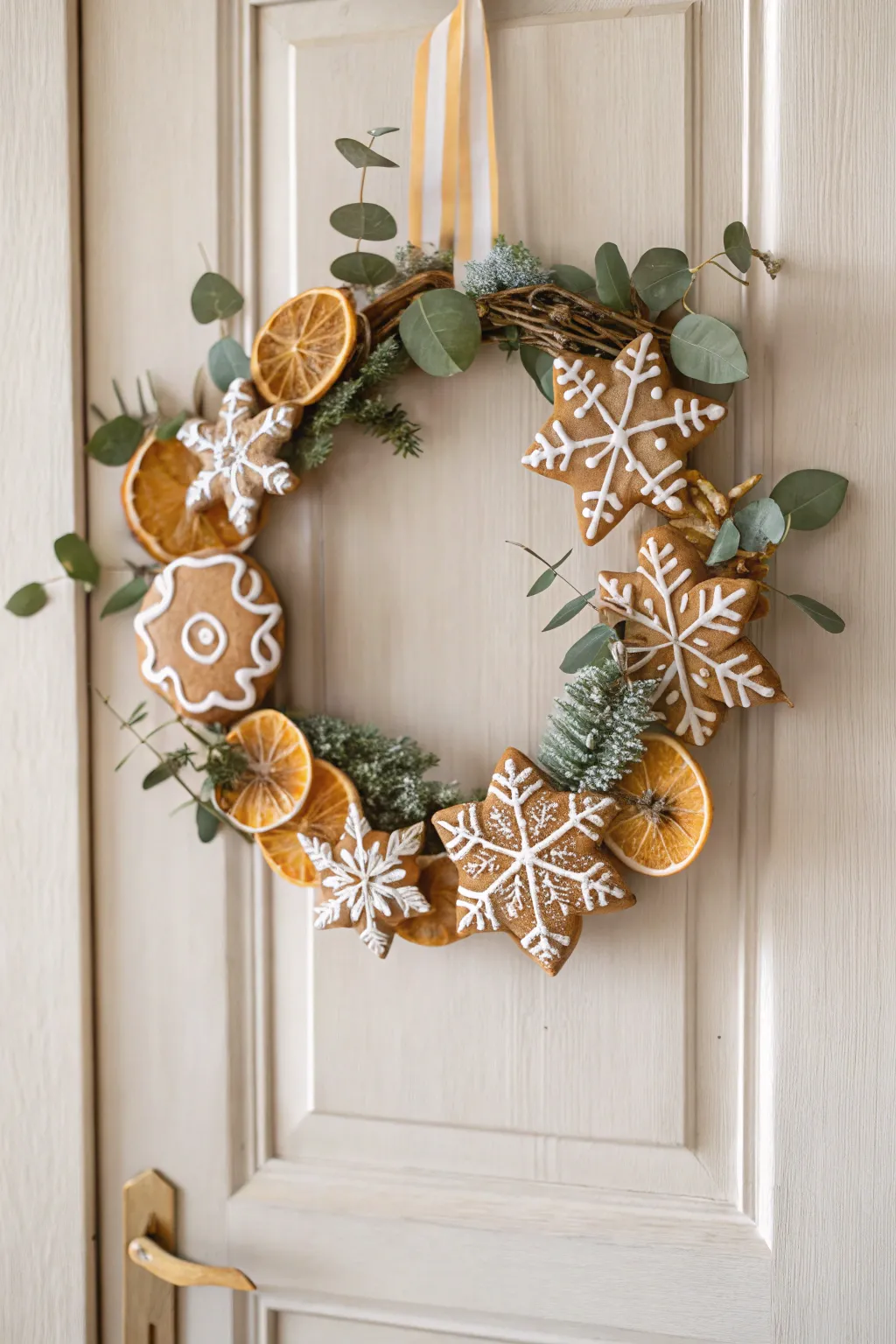 Welcome warmth and festive charm with this stunning gingerbread cookie wreath.