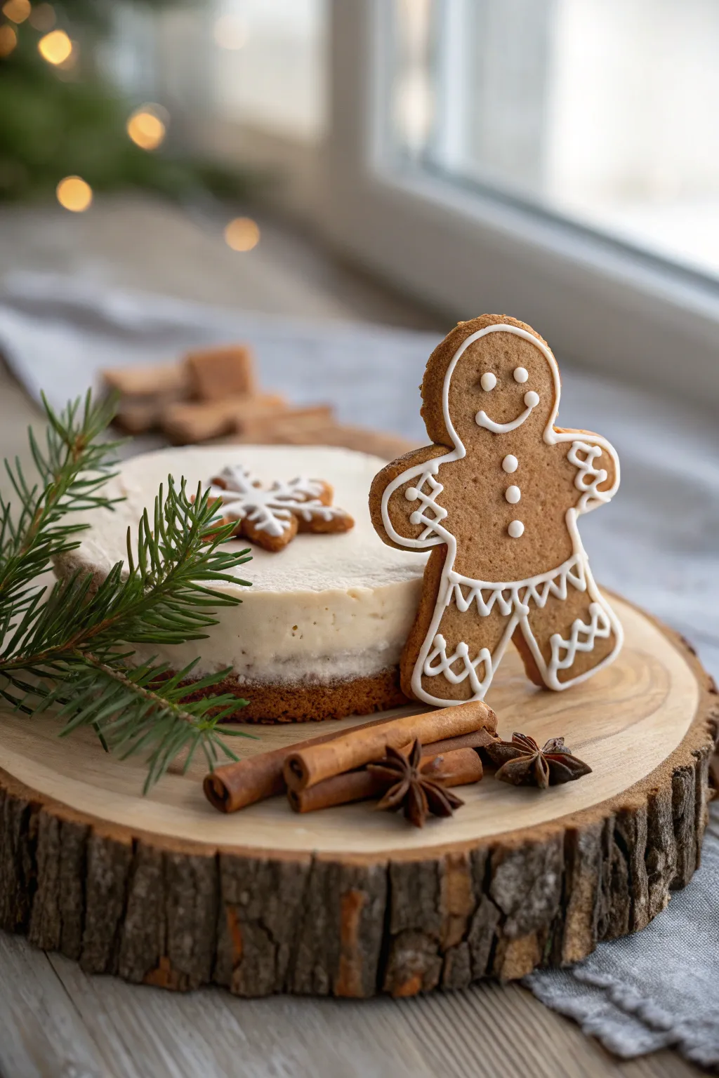 Embrace rustic charm with a beautifully crafted gingerbread man cake, perfect for your cozy holiday gatherings.