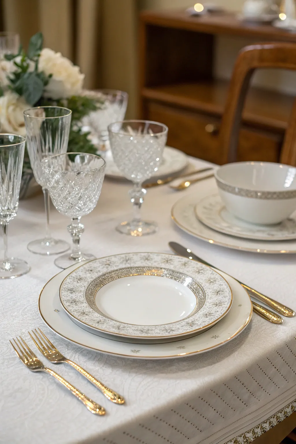 An elegantly set table ready for a sophisticated dinner.