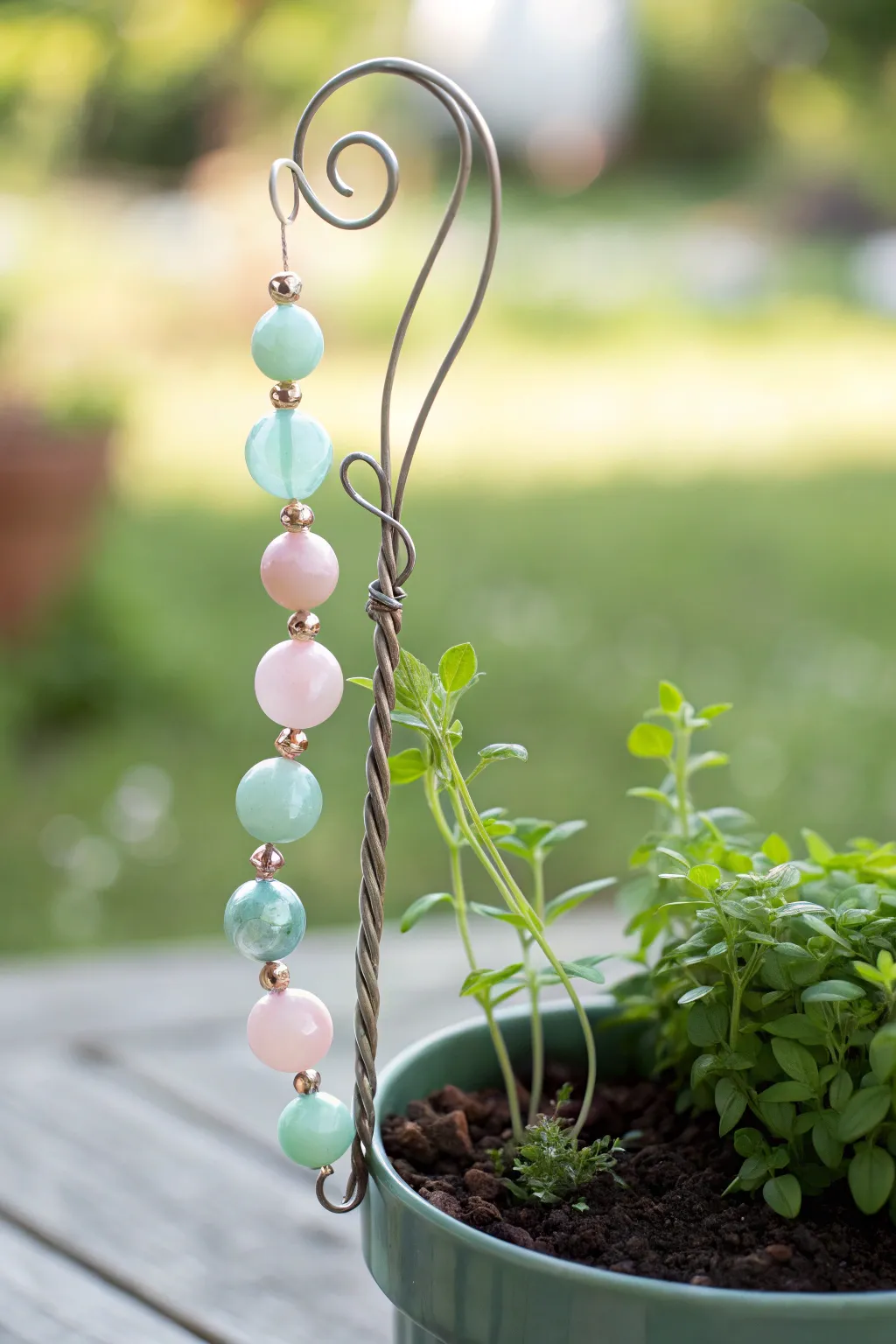 Elevate your garden's aesthetic with these handmade, beaded plant markers, perfect for the minimalist with a love for natural beauty.