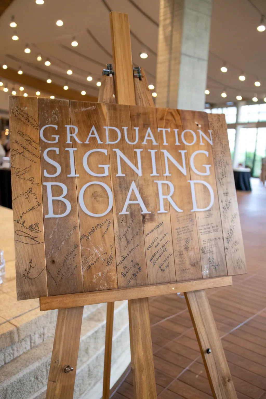A rustic wooden signing board with a touch of warmth.